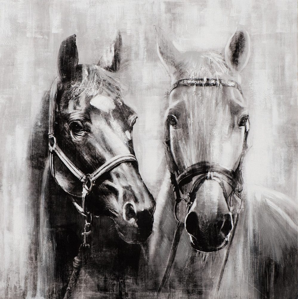 ArtUniverse Gemälde Leinwandbild Pferde in schwarz weiß 80 x 80 cm, Tiermotiv
