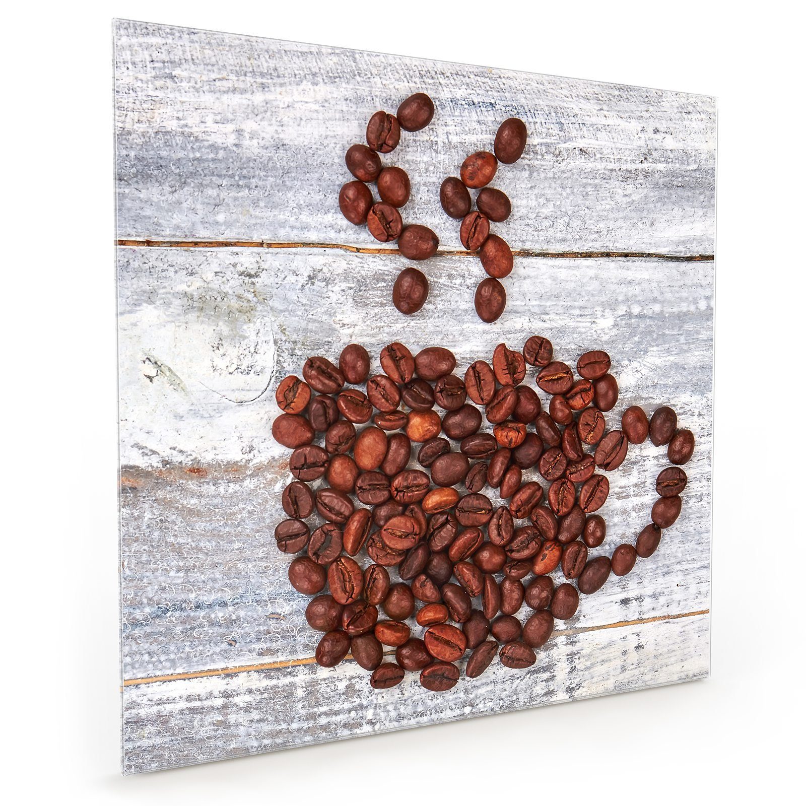 Motiv Küchenrückwand Primedeco Tasse Glas mit aus Kaffeebohnen Küchenrückwand Spritzschutz