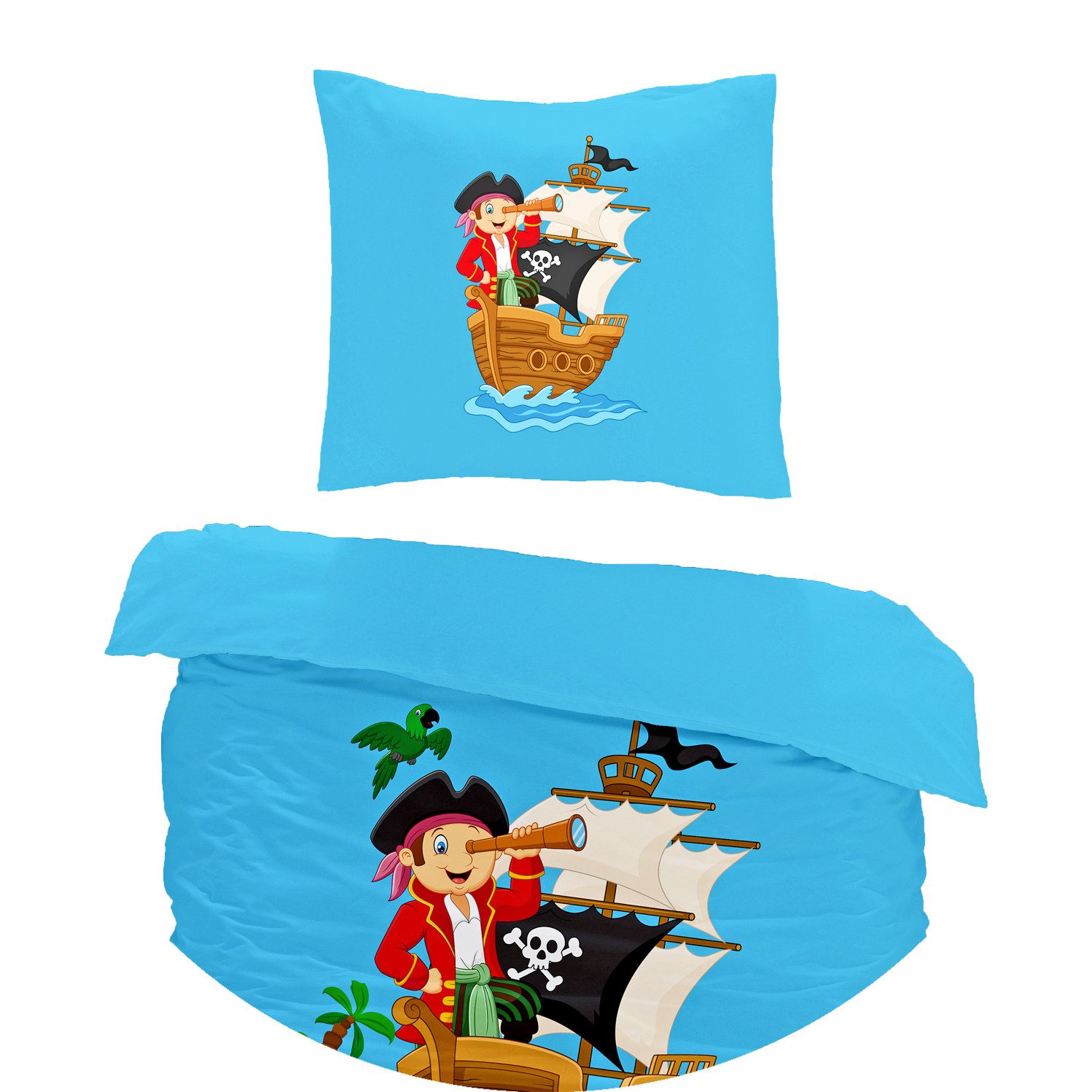 JACK Babybettwäsche 100x135cm Piratenschiff Pirat Schatz, Renforcé, 2 teilig, Babybettwäsche für kleine Piraten und Abenteurer