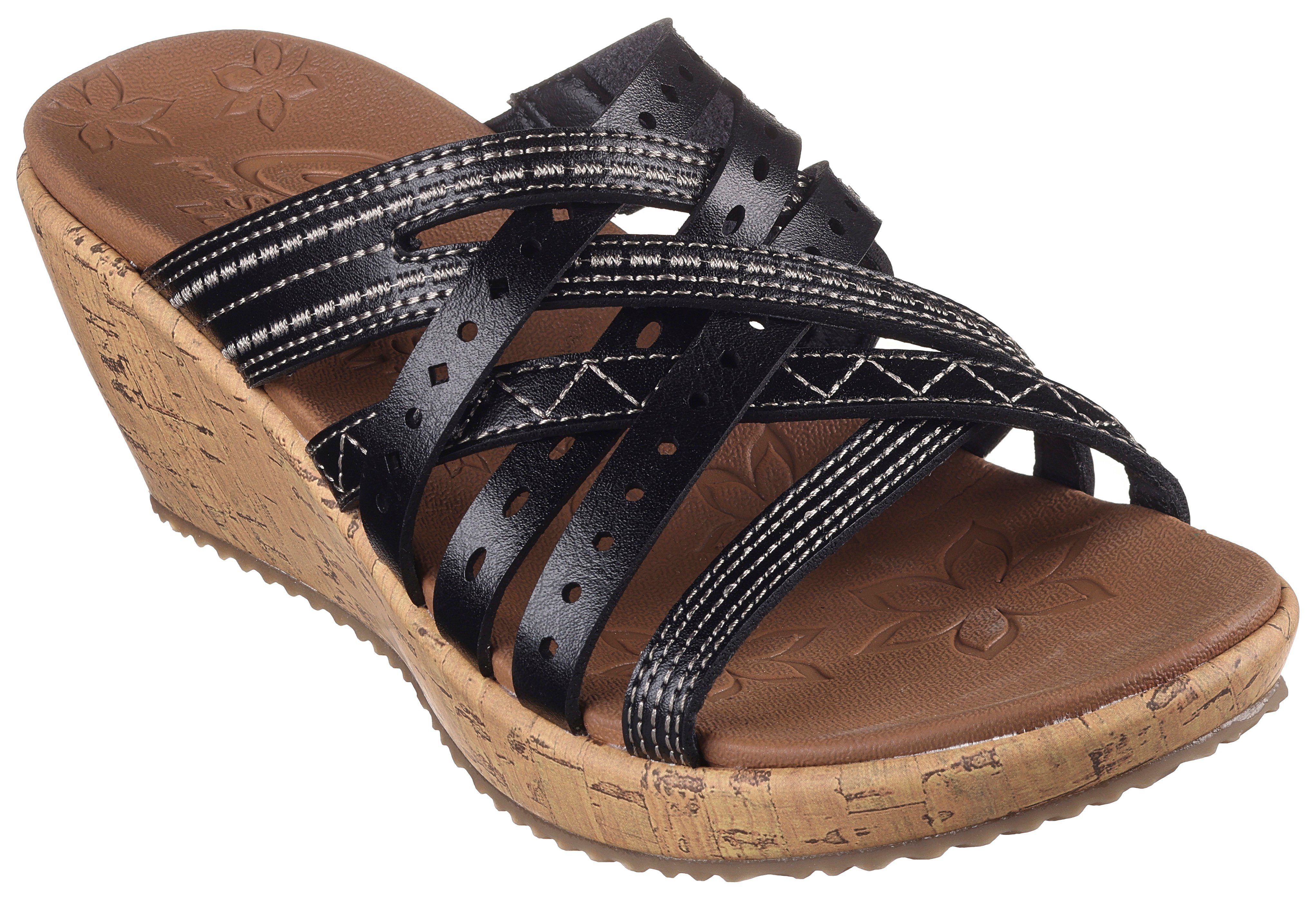 Skechers BEVERLEE-HOT SPRING Pantolette, Keilabsatz, Sommerschuh, Schlappen mit schönen Kontrastnähten