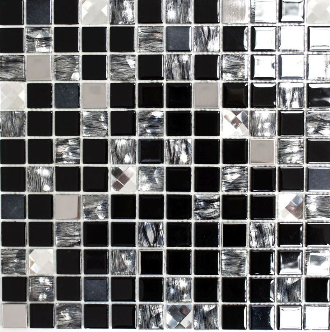 Mosani Mosaikfliesen 10x Selbstklebende Edelstahl Glas Wandfliesen Fliesenspiegel DIY, Set, 10-teilig, Dekorative Wandverkleidung 30x30 cm