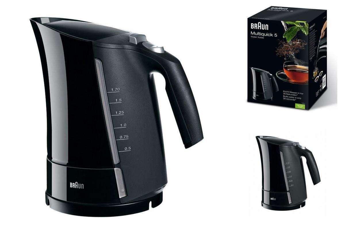 Braun Wasserkocher Elektrischer Wasserkocher mit LED-Licht Braun 533631 1,7 L Schwarz Kun, 1,7 l