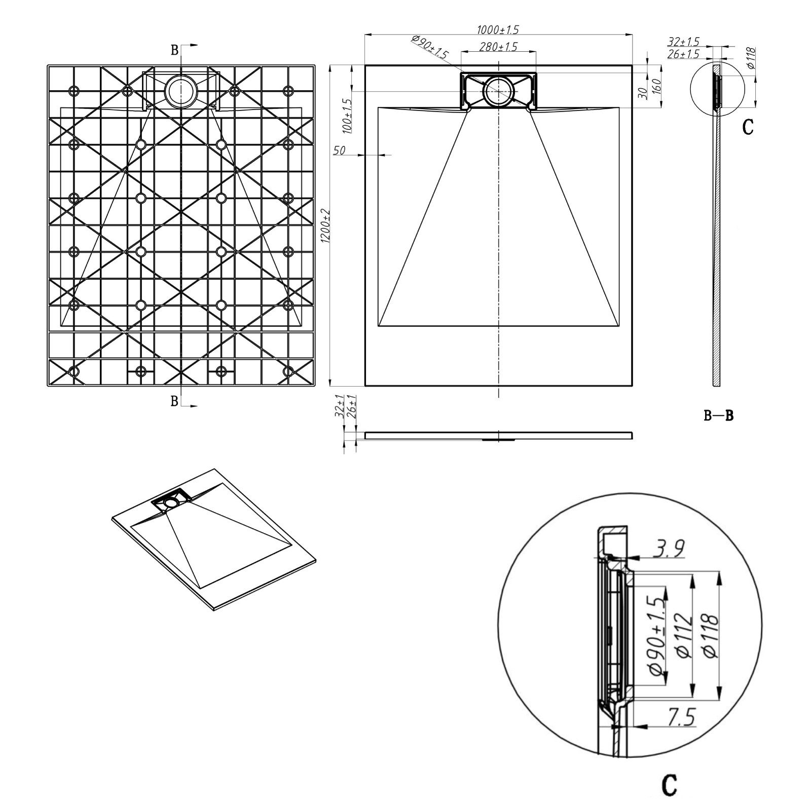 WITEN&NOCK Duschwanne SMC Duschtasse Superflach Rutschfest Duschwanne Stein günstig online kaufen