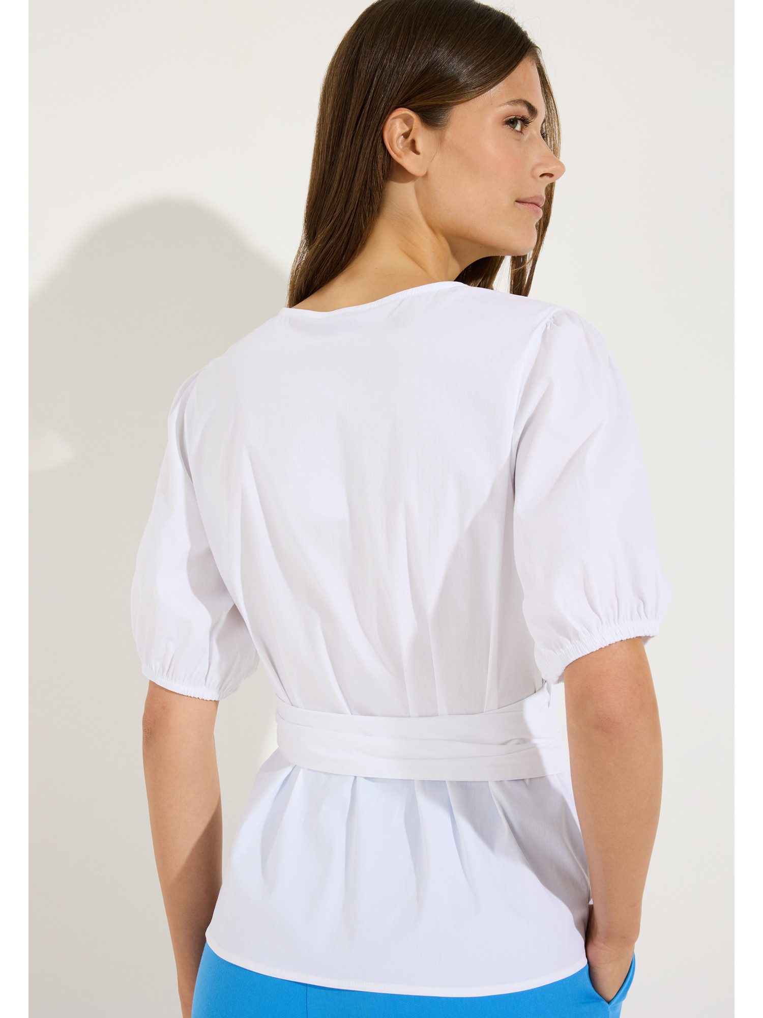 MORE&MORE Klassische Bluse feminine Kurzarmbluse mit Wickel-Design