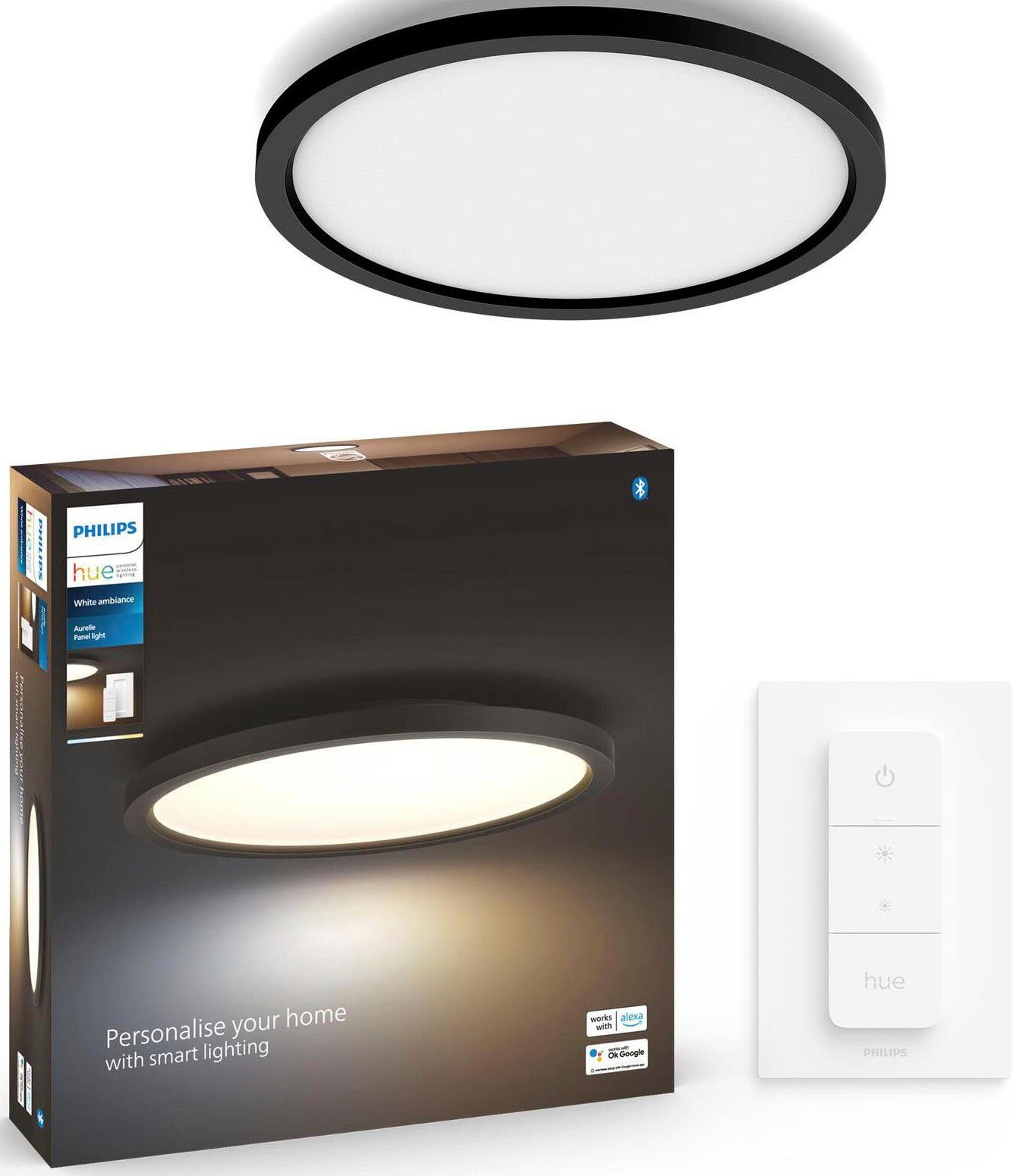 Philips Hue LED Deckenleuchte Aurelle, Bluetooth, Dimmfunktion, LED fest integriert, warmweiß - kaltweiß, mit Dimmschalter