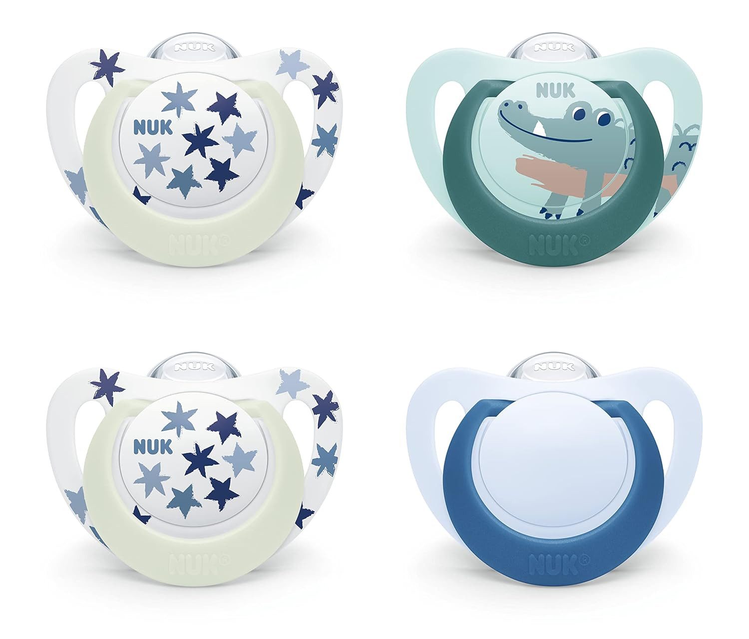 NUK Schnuller NUK Star Schnuller Silikon Blau Gr.2 – 4er Set, BPA-frei
