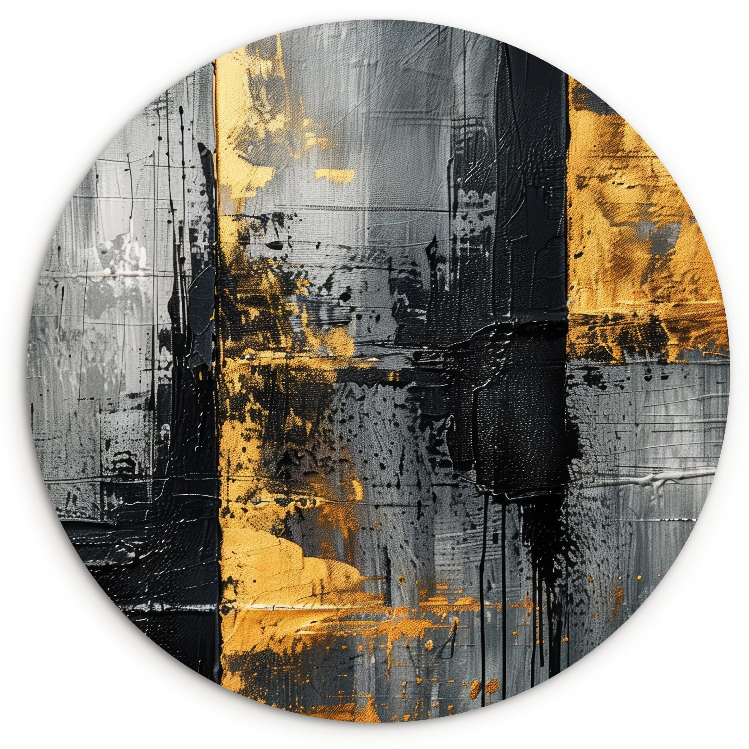 MuchoWow Gemälde Modern - Gold - Grau - Gemustert, Fotodruck (1 St), Kreis Wanddekoration, Rundes Wandbild, 30x30 cm