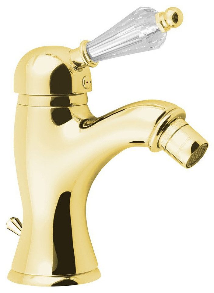 Sapho Bidetarmatur KIRKÉ CRYSTAL Bidetarmatur mit Ablauf, kristallen Hebel, Gold Sapho-KI03KZ