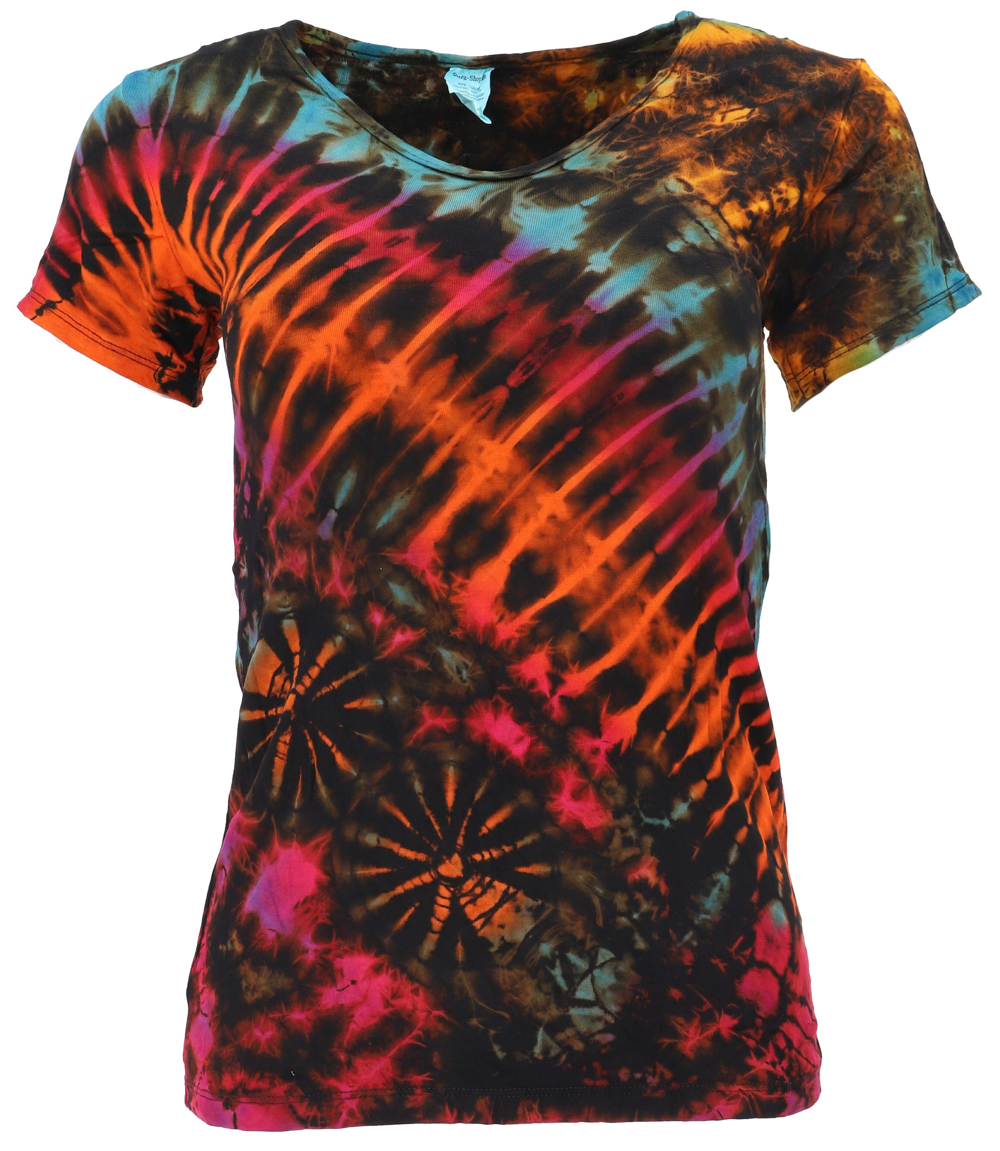 Guru-Shop T-Shirt Batik Hippie T-Shirt mit V-Auschnitt, Unikat.. Festival, Ethno Style, Hippie, alternative Bekleidung