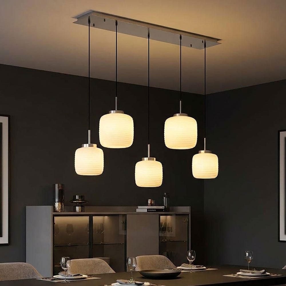 GLOBO LIGHTING LED Pendelleuchte, Leuchtmittel inklusive, Warmweiß, LED Hängeleuchte Metall Glas Silber 5-flammig Höhenverstellbar L 106cm