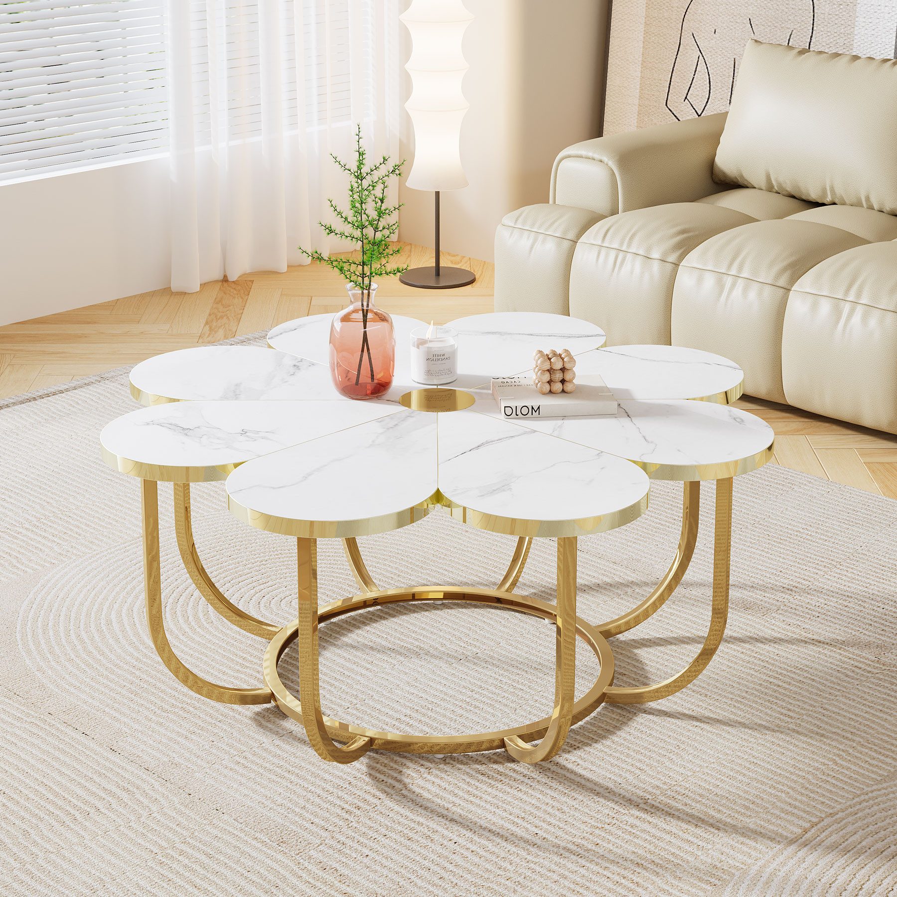 Tribesigns Couchtisch moderner Couchtisch in Blumenform günstig online kaufen