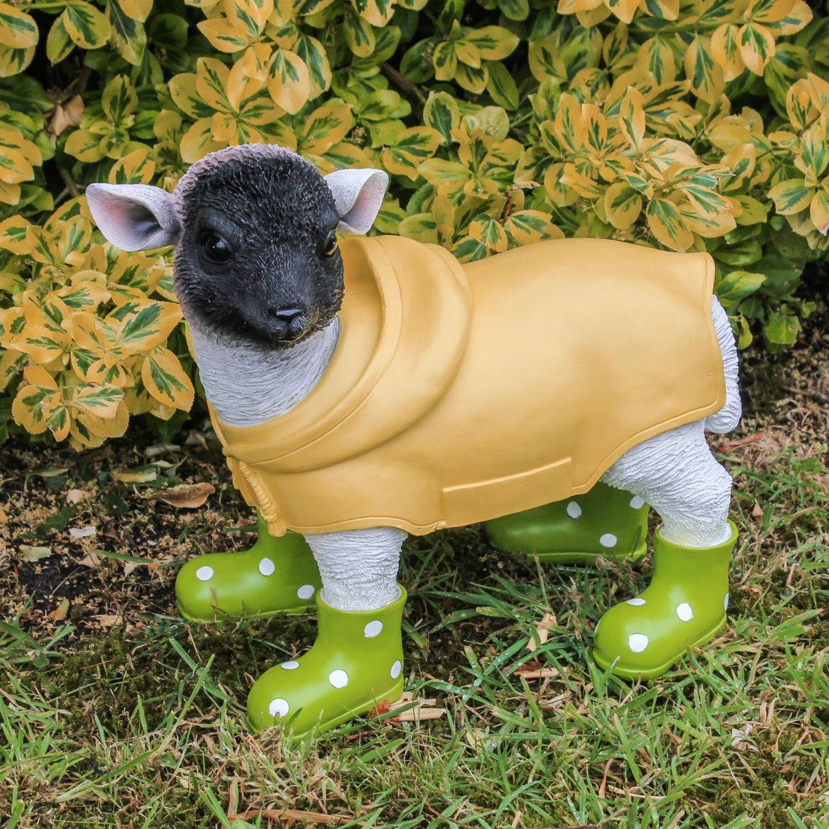 colourliving Tierfigur Gartenfigur Schaf mit Gummistiefeln grün in Witzige Handbemalt, Wetterfest, Deko, Deko