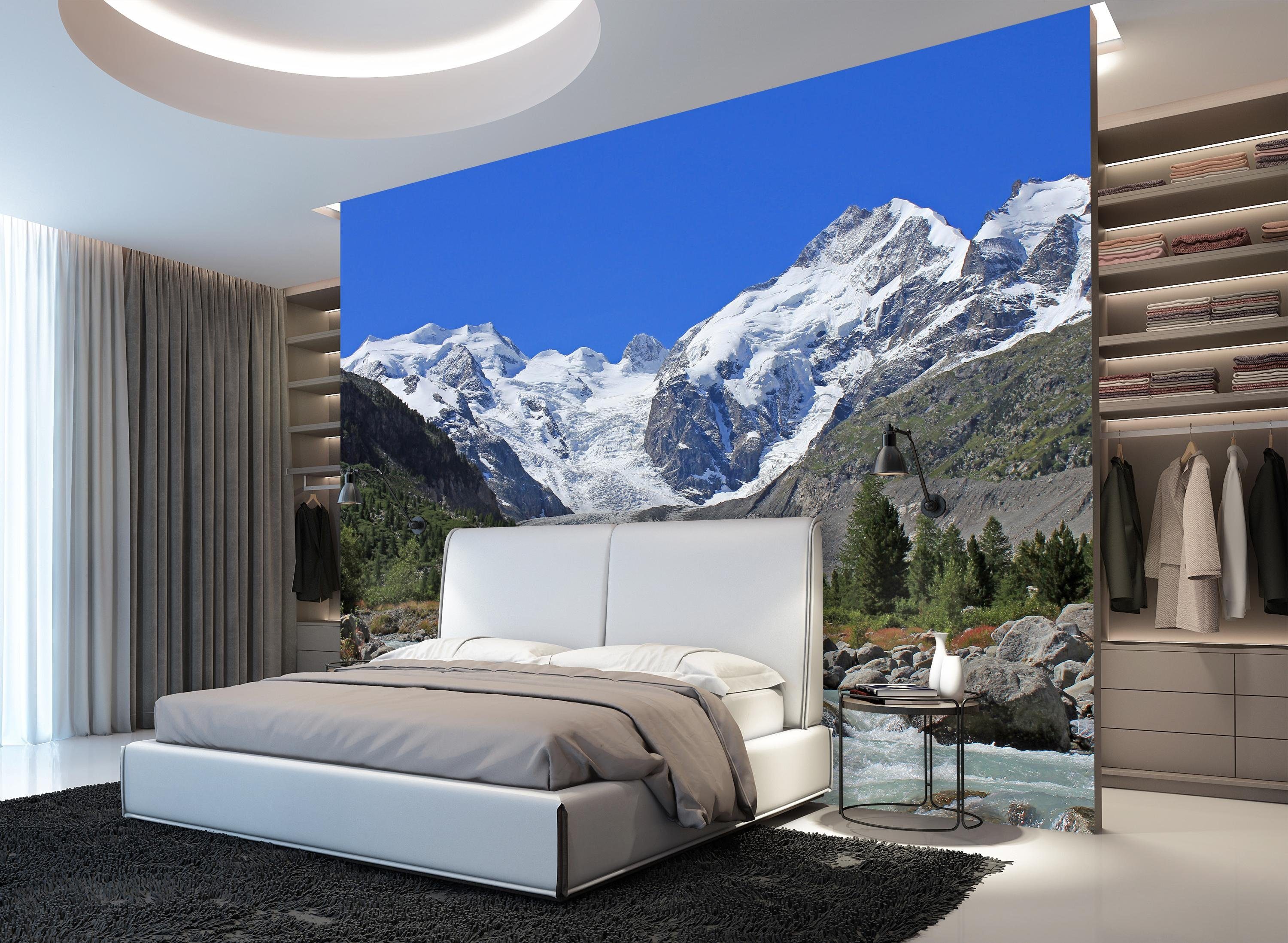 Vliestapete Schweiz, Wandtapete, matt, Fototapete glatt, Morteratsch, Motivtapete, wandmotiv24 Gletscher,