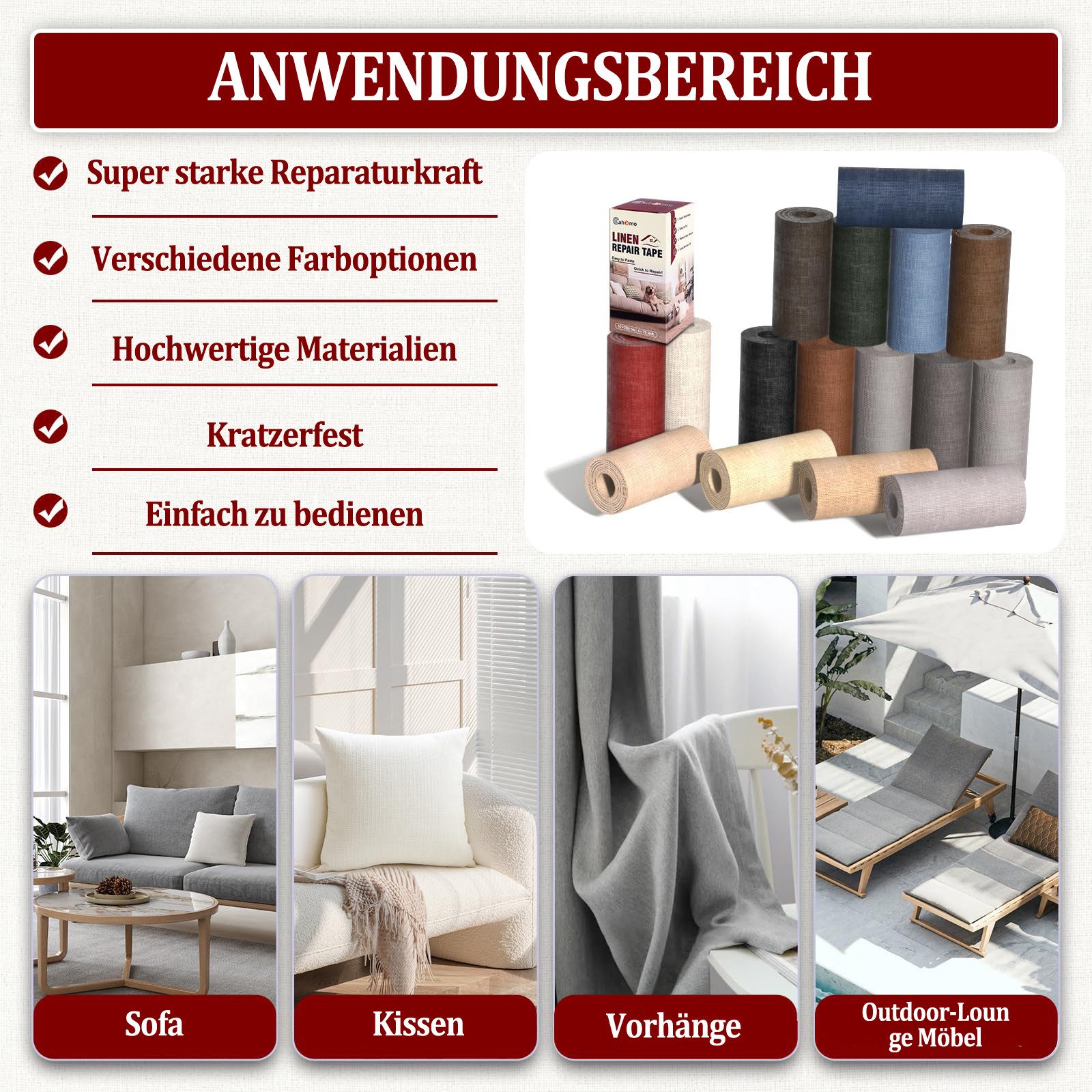 Coonoor Stoff Selbstklebende Stoffreparatur-Patches, Reparatur von Leinen, selbstklebende Stoffpatches, geeignet für Sofas und Autositze – Bild 4 von 5