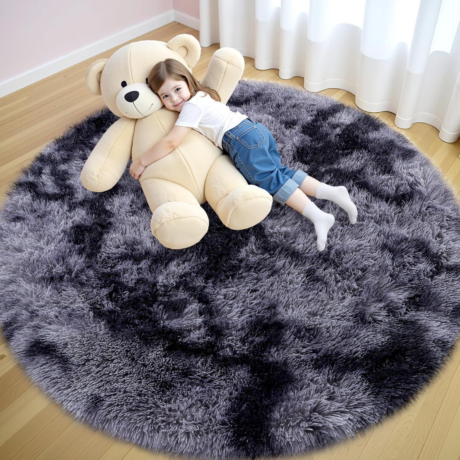 LuxusKollektion Hochflor-Teppich Teppich Wohnzimmer Hochflor Regenbogen 120cm Rund, rund, Höhe: 35 mm, Langflor-Teppich