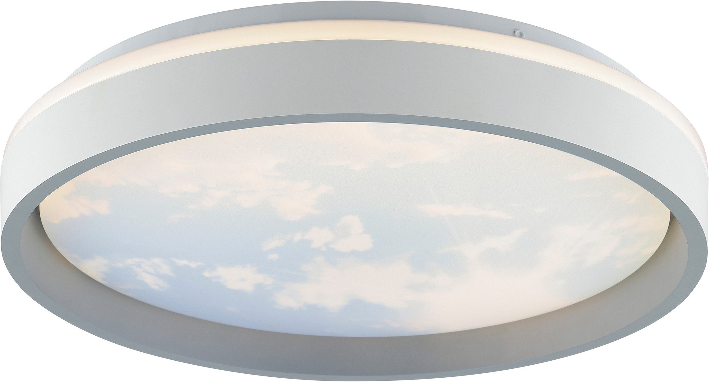 Brilliant LED Deckenleuchte Sky-Dream, CCT - über Fernbedienung, Dimmfunktion, Memoryfunktion, Nachtlichtfunktion, Timerfunktion, LED fest integriert, warmweiß - kaltweiß, Himmel Optik mit Wolkenmotiv, CCT 1800-6500 K, dimmbar