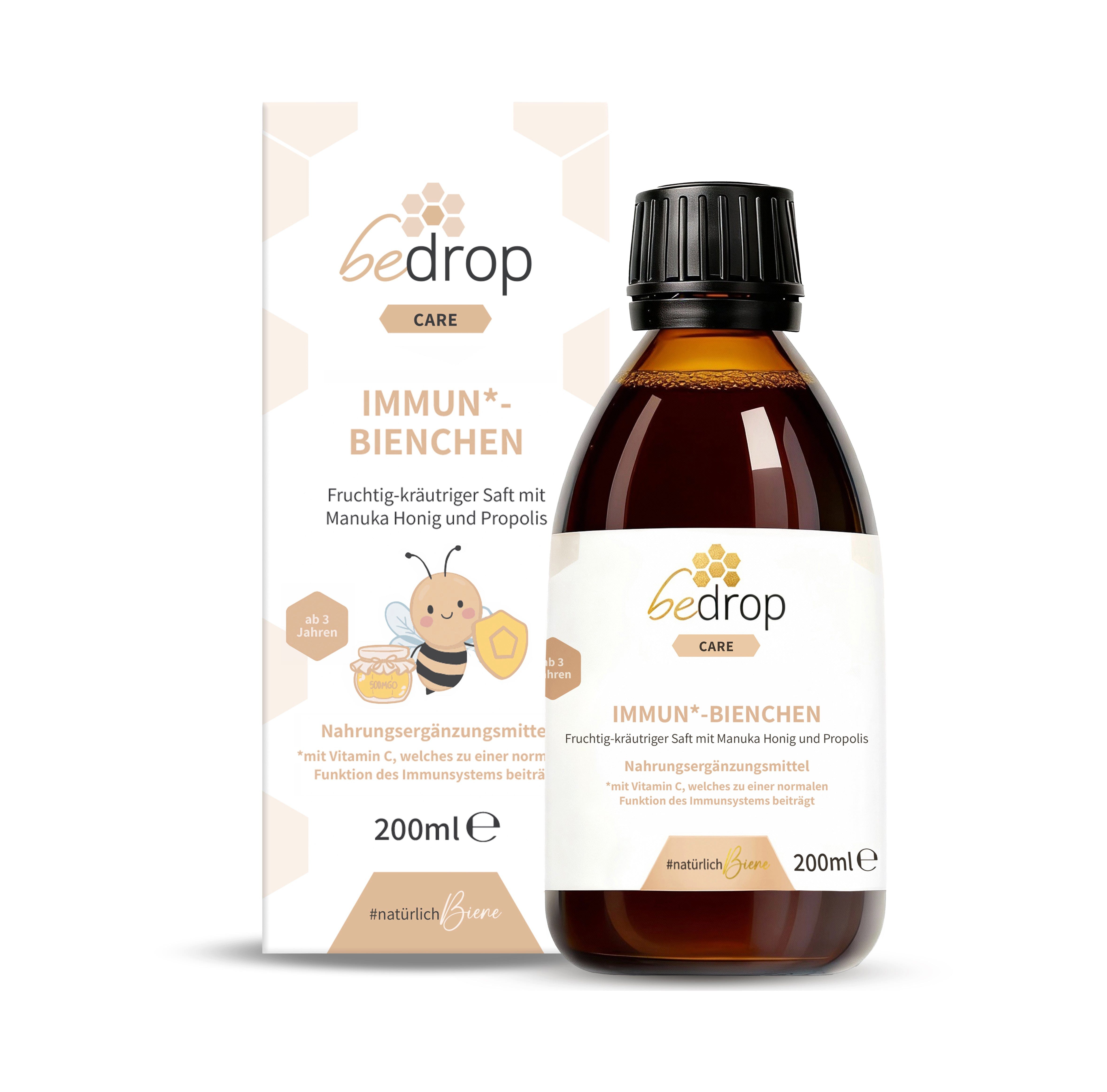 bedrop IMMUN*-BIENCHEN - Fruchtig-kräutriger Saft mit Manuka Honig Flüssig, 200 ml, Nahrungsergänzungsmittel mit Vitamin C aus Acerola