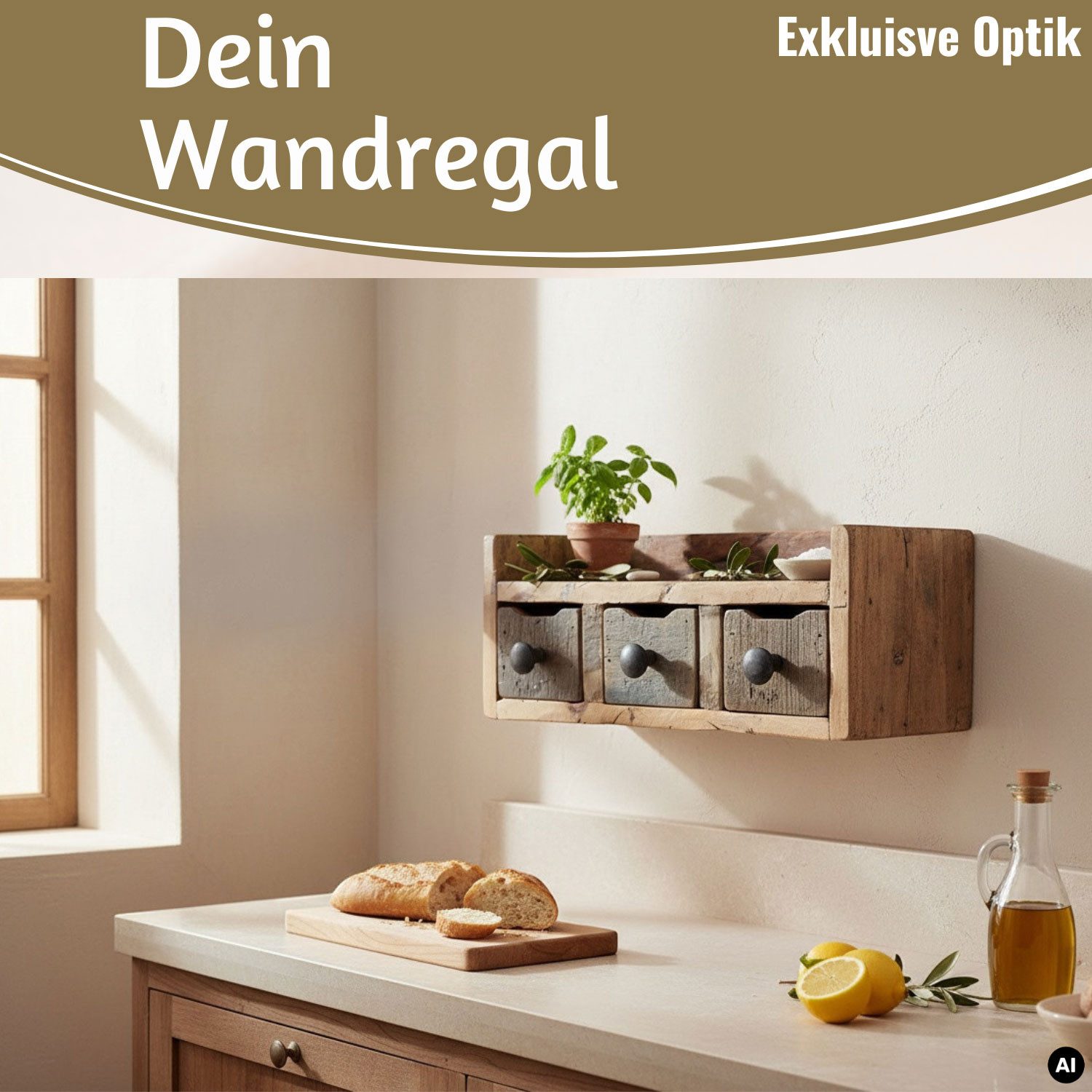 LS-LebenStil Küchenregal Vintage Dehli 35cm hängend Gewürzregal Wandregal Wandboard, Schlüsselkasten Schubladenregal Hängeregal 1-tlg., 3 Schubladen, auch freis – Bild 5 von 5