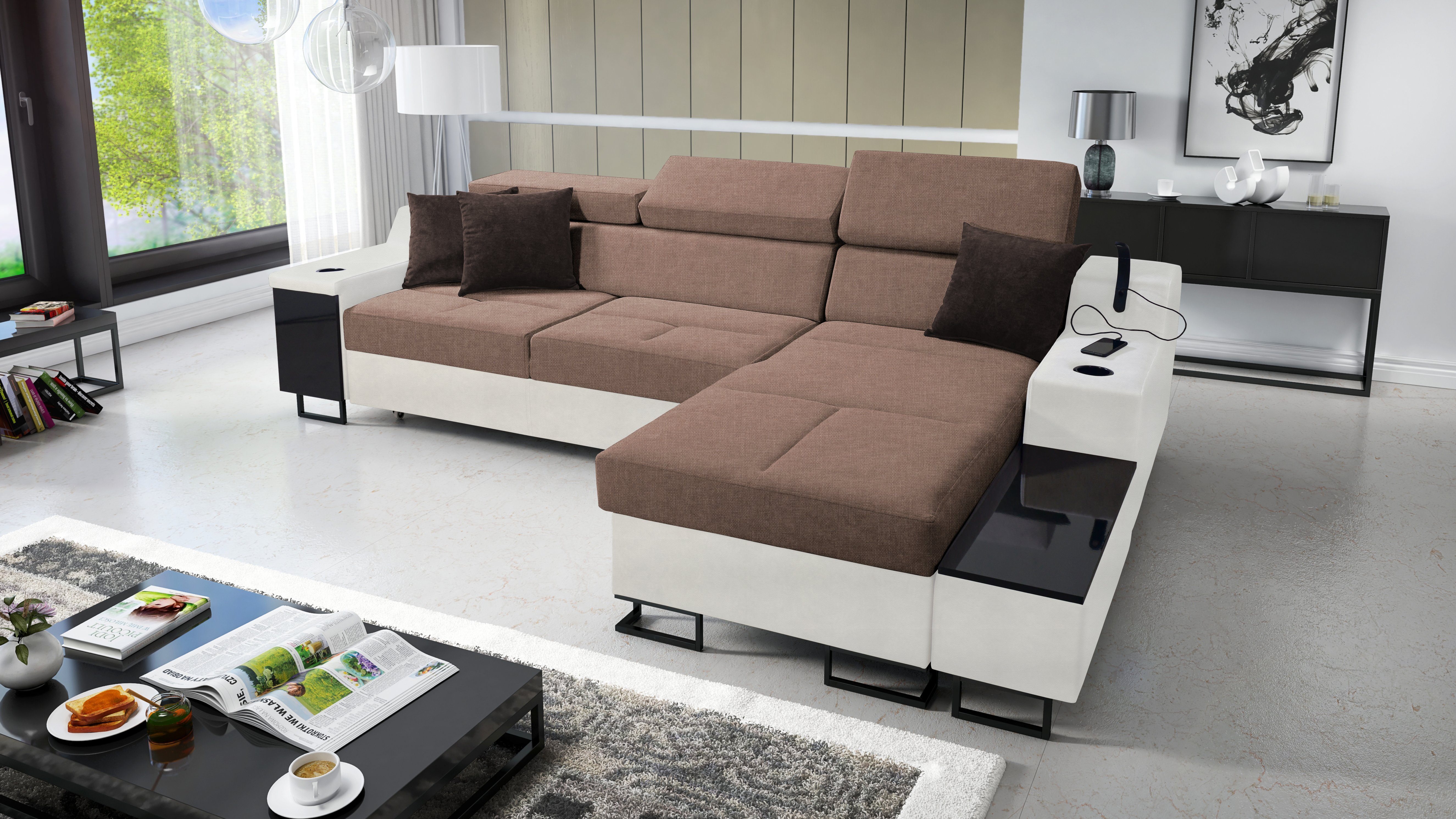 Best for Ecksofa Moderne Maxi: Home & SAWANA25+EKJI für das Bettkasten Wohnzimmer Aria Schlaffunktion I
