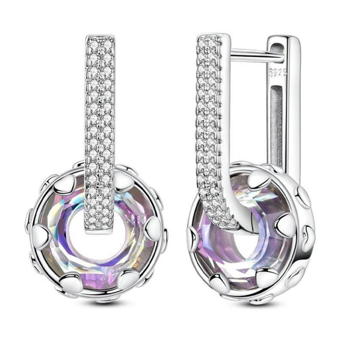 ELLAWIL Paar Creolen Ohrcreolen Ohrschmuck Damenohrringe Creole Hoop Ø 14 mm bunte Steine (GESCHENKIDEE), inklusive Geschenkschachtel