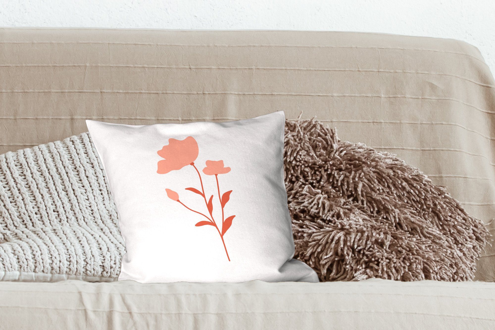 MuchoWow Dekokissen Illustration mit Zierkissen für weißem Schlafzimmer, mit Deko, einer Hintergrund, Füllung Wohzimmer, rosa Sofakissen Blume