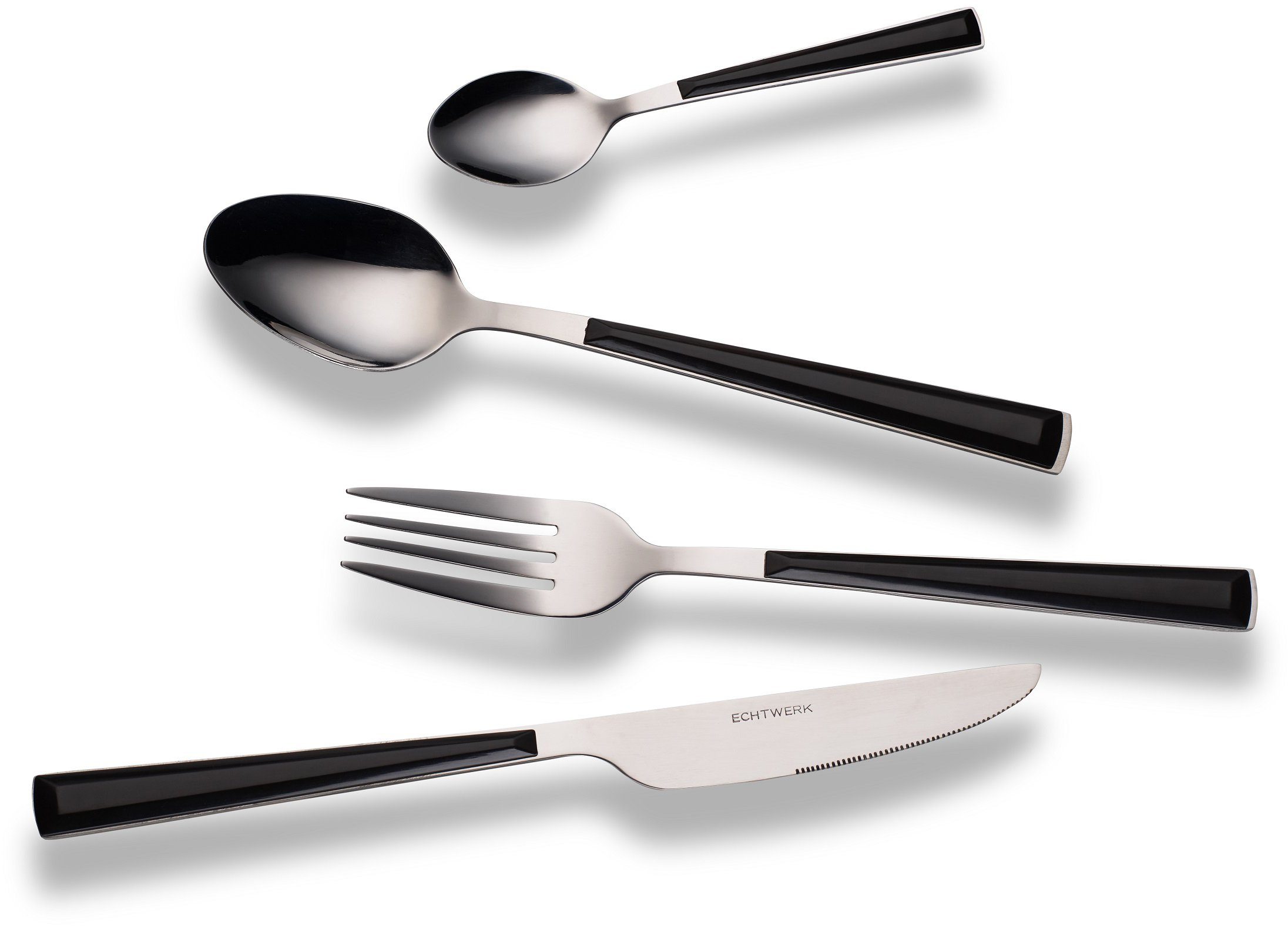 ECHTWERK Besteck-Set Basic (16-tlg), 4 Personen, Edelstahl 18/0, Camping/Picknickbesteck, Kunststoffgriffe