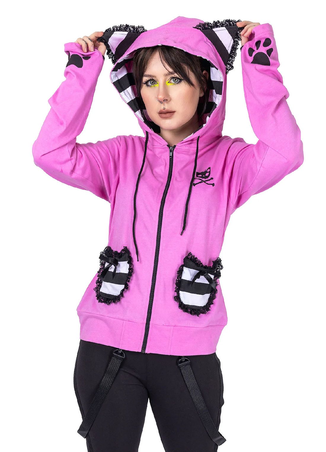 Bye Bye Kitty Kapuzensweatshirt BBK Frill Hood Cute Kawaii Cosplay Katze Cat Neko