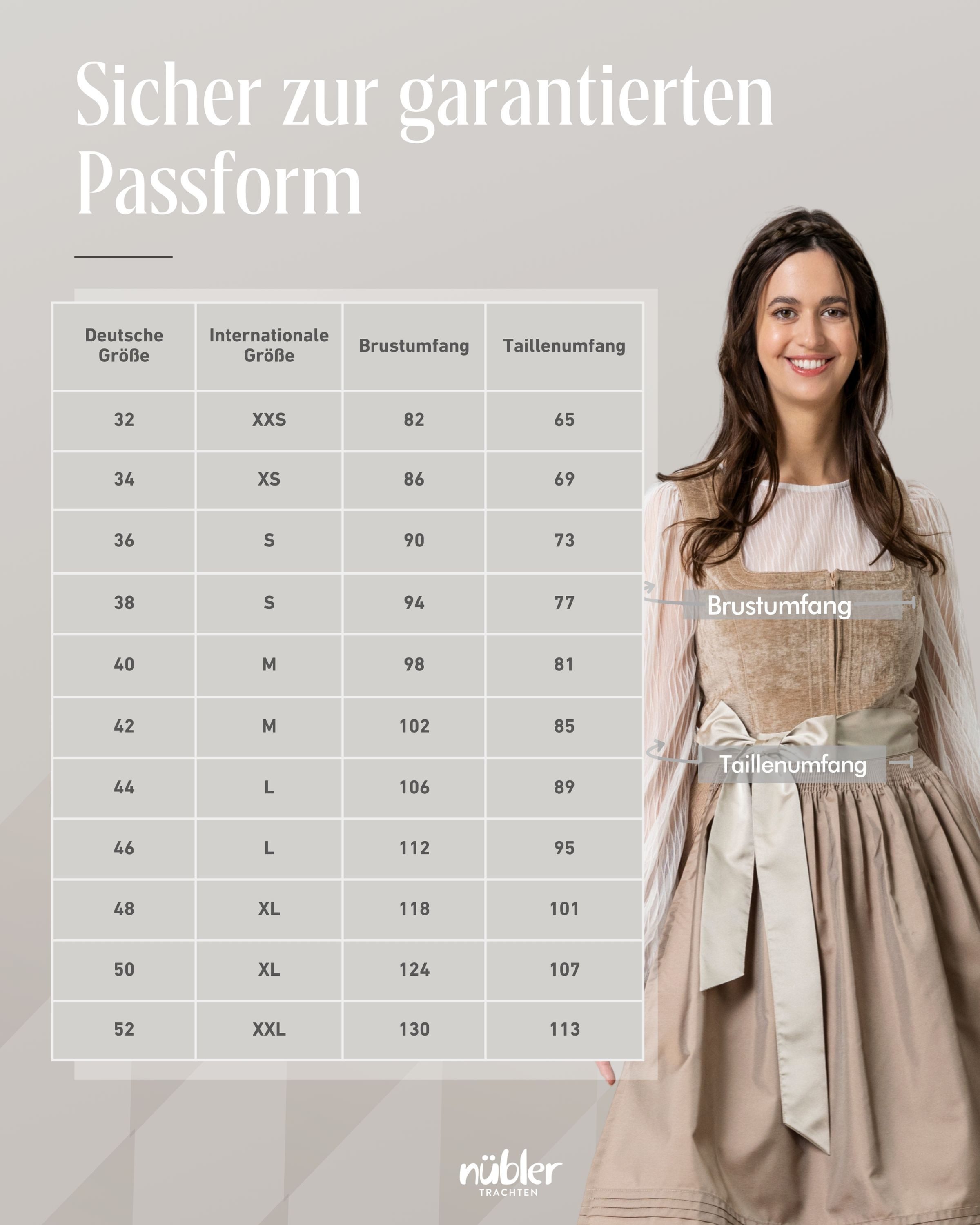 Nübler Trachtenkleid Midi Dirndl Klarissa in Karamellbeige von Nübler - Rocklänge 60 cm