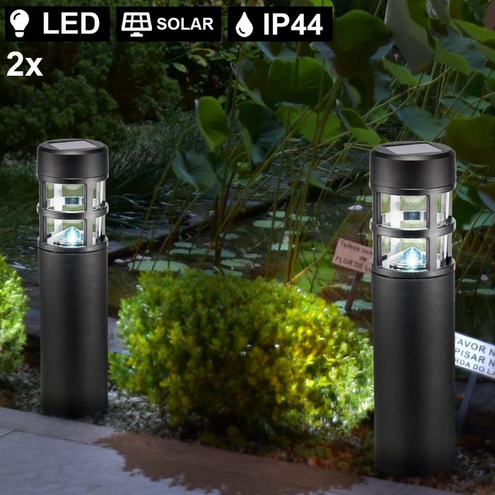 Haushalt International Gartenleuchte LED-Leuchtmittel fest verbaut 2x LED Solar Steck Lampen Erdspieß Stand Außen Strahler Leuchten