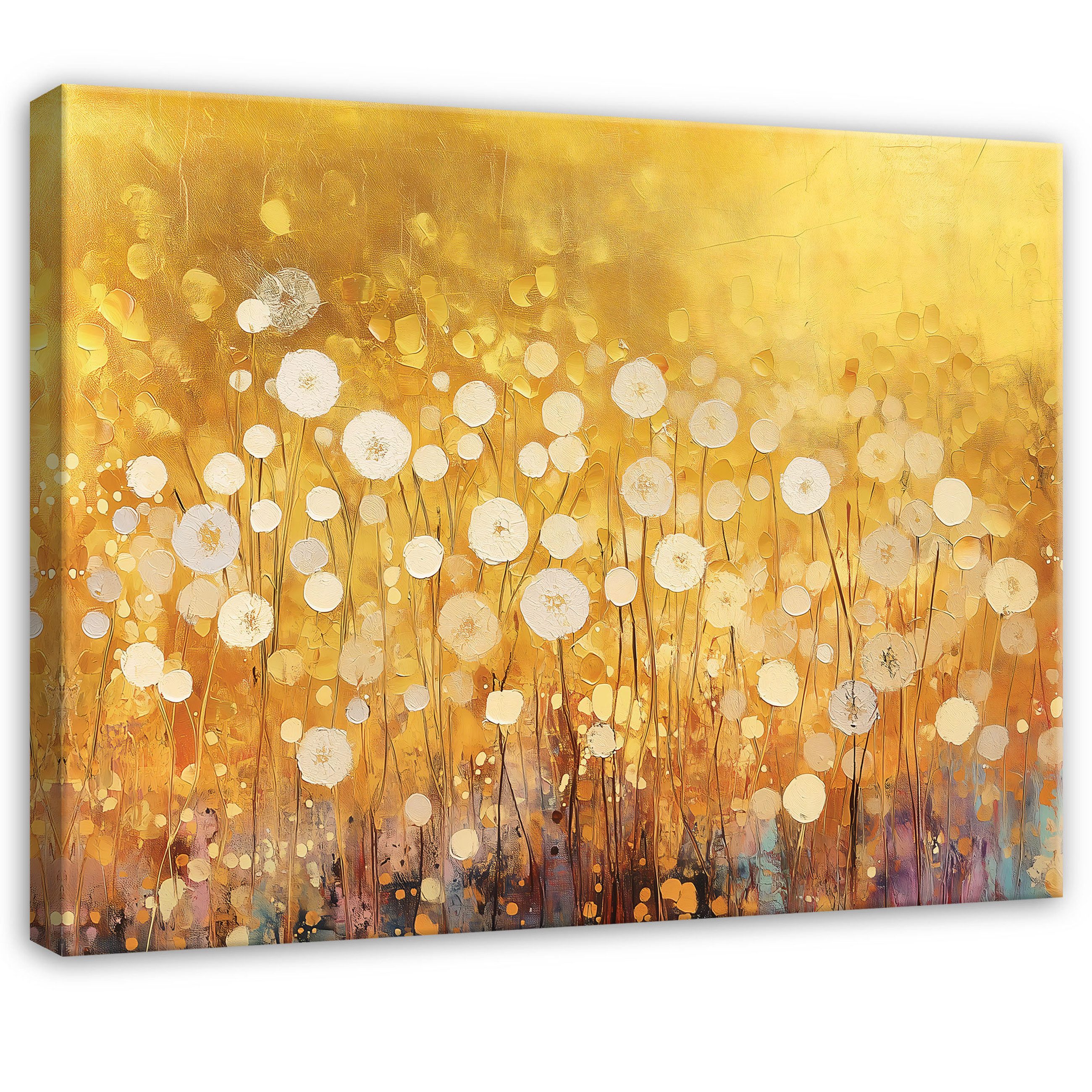 Leinwandbild Blumen Gold Abstrakt Modern Wandbilder Wand Deko XXL Bilder