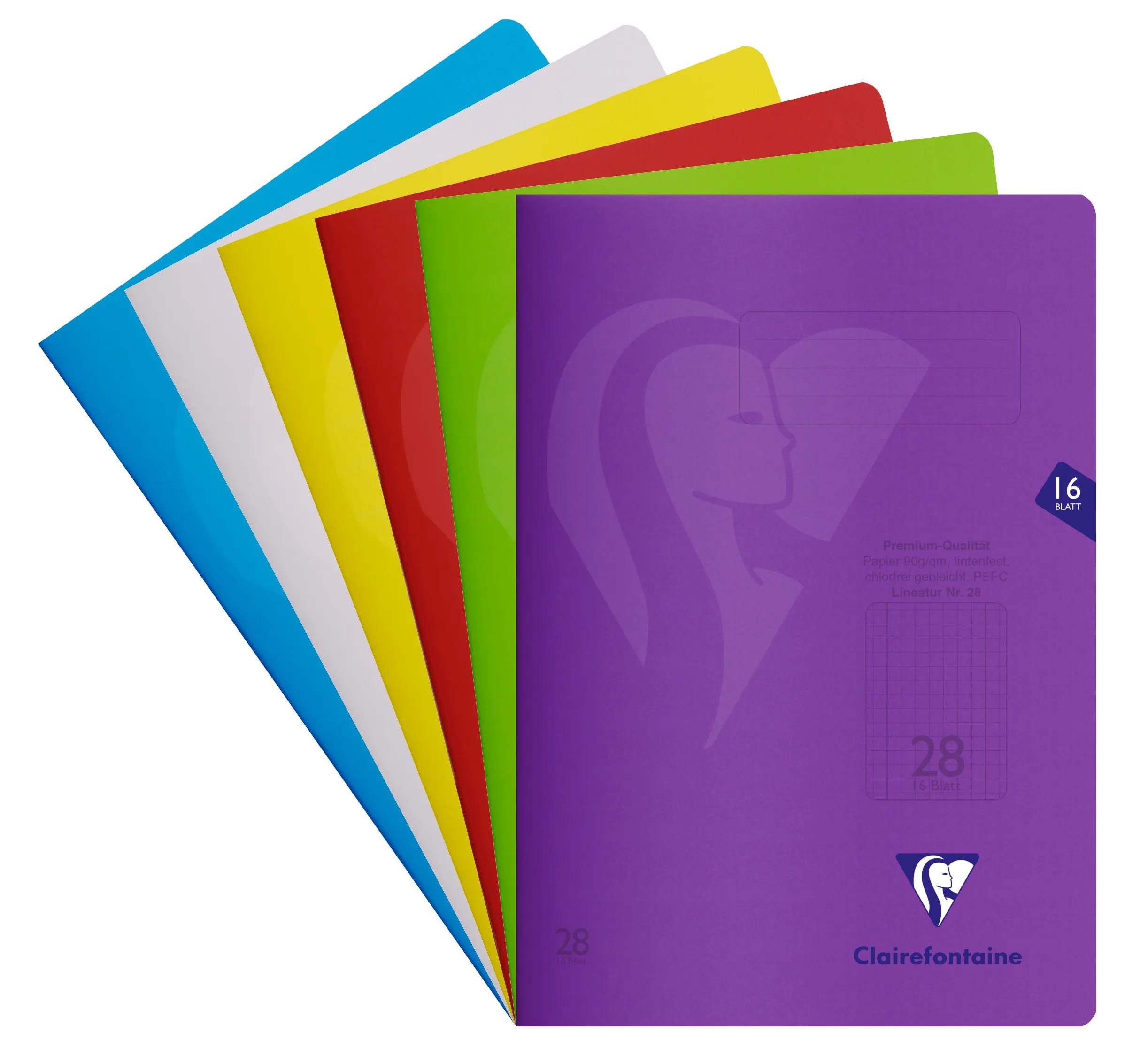 CLAIREFONTAINE Notizbuch 25x Schulheft A4 Lineatur kariert 16 Bl Farben sortiert 303228C