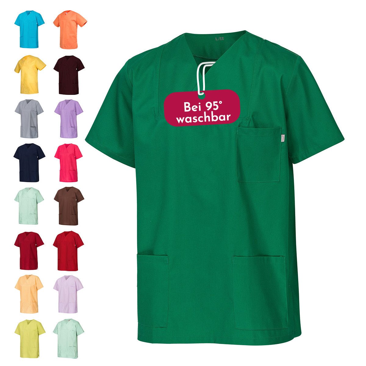 Clinotest Funktionsbluse Kasack Damen & Herren - 95 Grad waschbare, kochfest ohne einzulaufen (1-tlg) Schlupfkasack aus Baumwolle & Polyester - Berufsbekleidung für Pflege