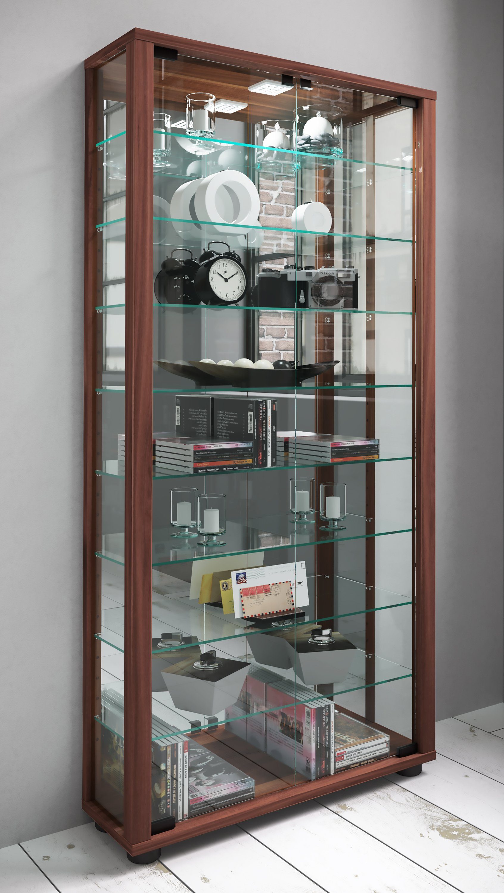VCM Standvitrine Glas Stand Vitrine Sammelvitrine Lumo Maxi Spiegel