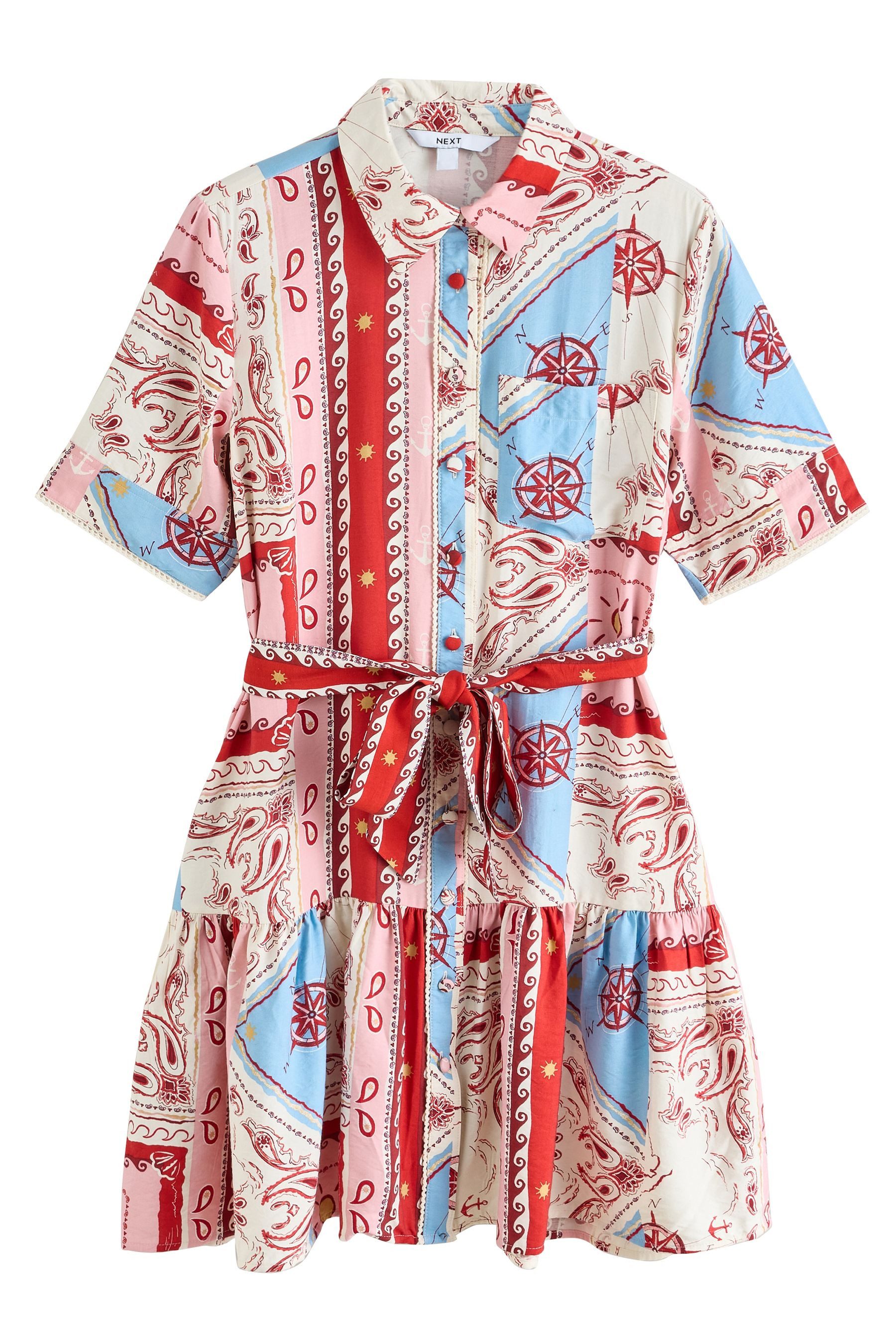 Next Hemdblusenkleid Hemdblusenkleid mit kurzen Ärmeln und Bindegürtel (1-tlg)