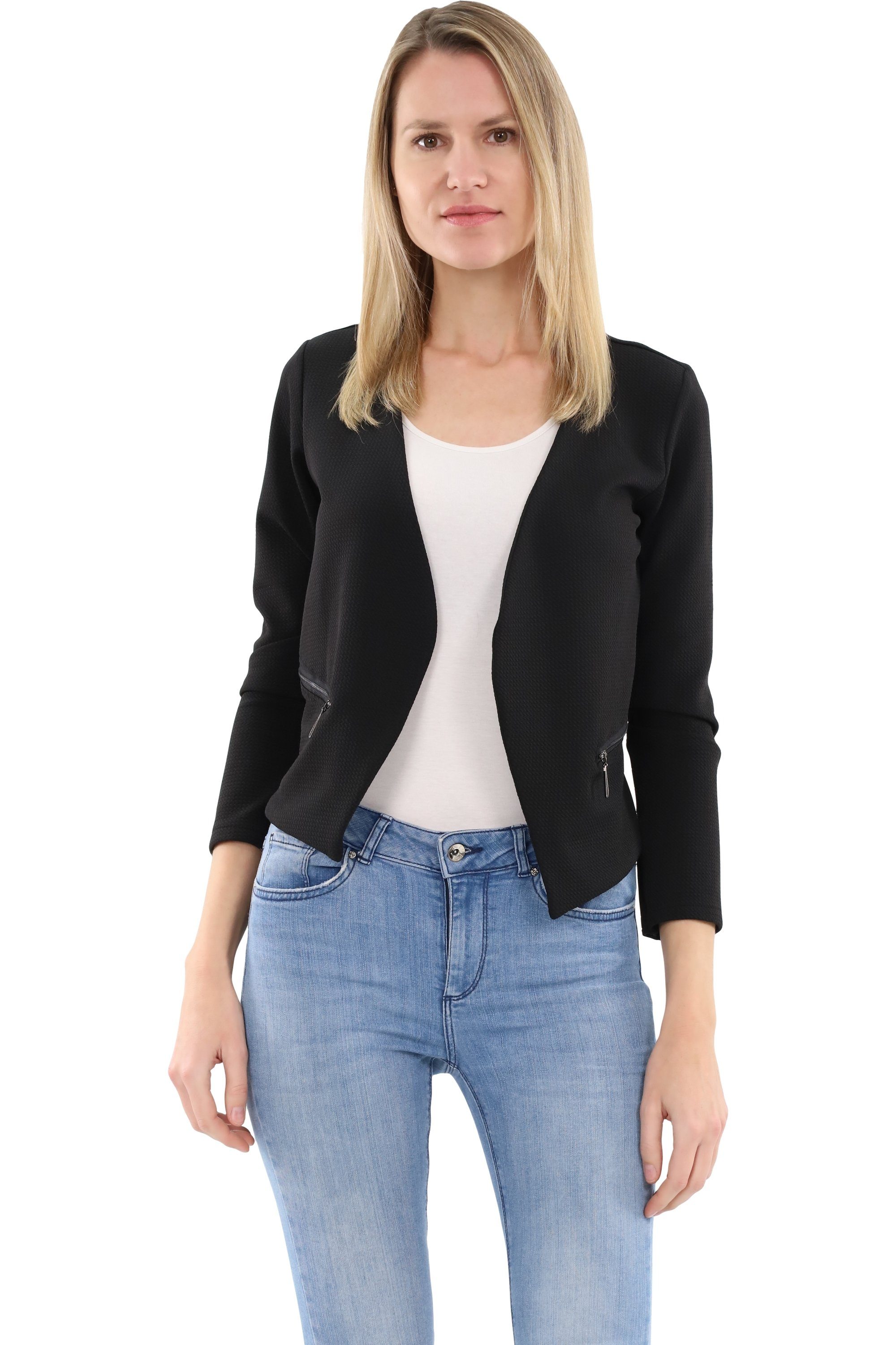 malito more than fashion Jackenblazer malito Damen Blazer ohne Kragen, Sakko im Basic Look, Kurzjacke mit Sweatblazer im Basic-Look
