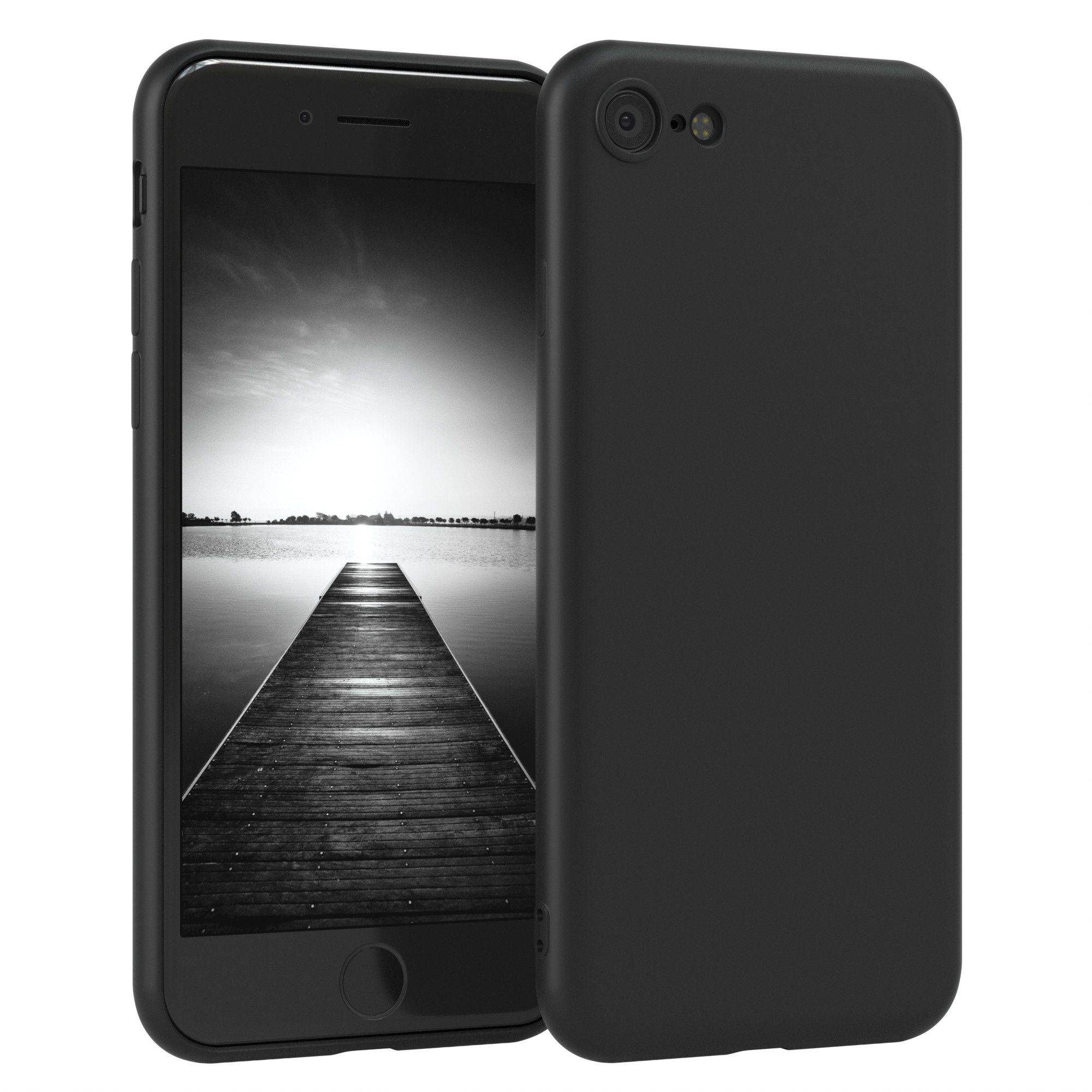 EAZY CASE Handyhülle für Apple iPhone SE 2022/2020 iPhone 8/7 Hülle Silikon 4,7 Zoll, Silikon Schutzhülle mit Kameraschutz kratzfest Back Cover Etui Schwarz