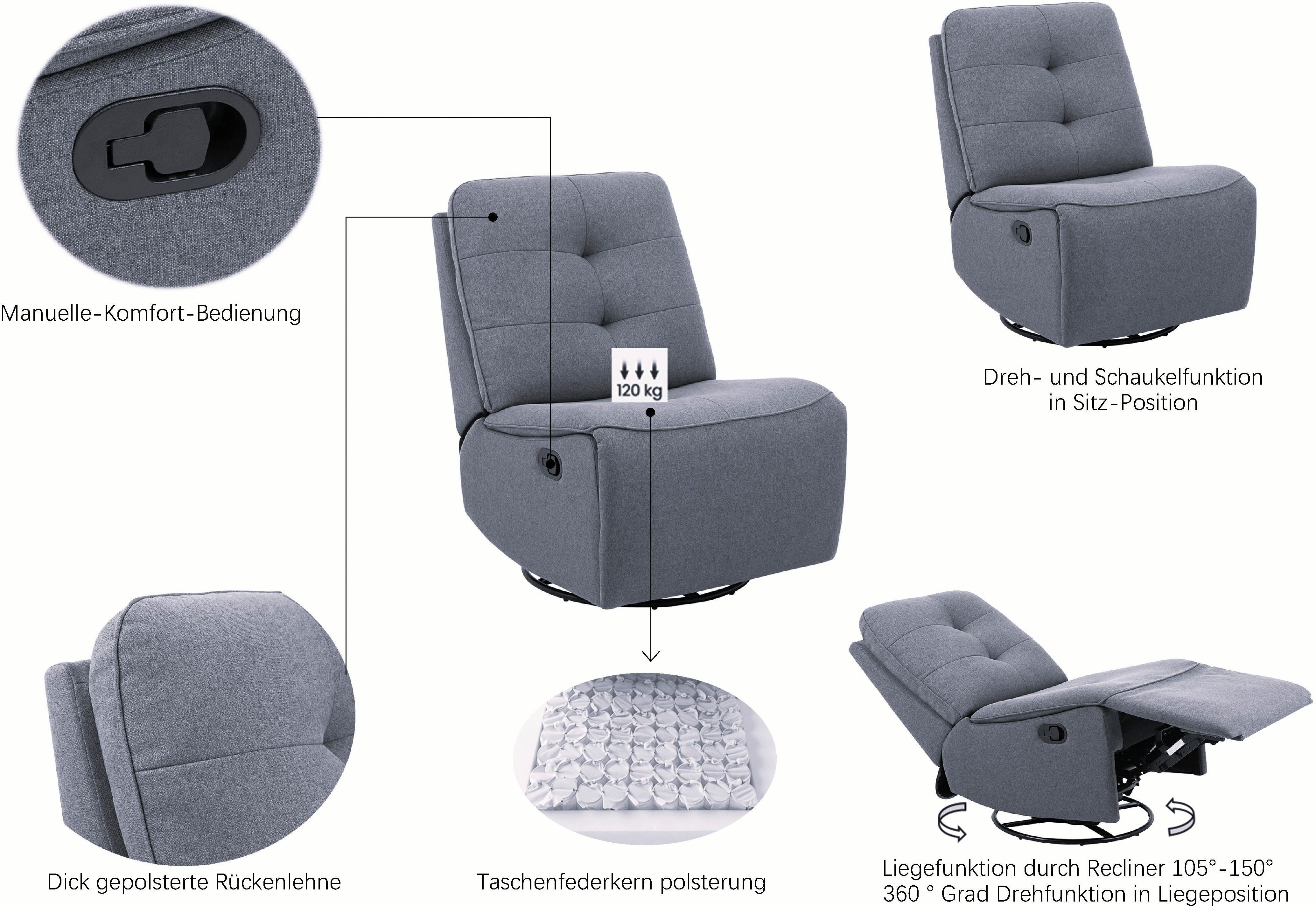 OTTO home Sessel BAILEE, TV-Sessel, Schaukelsessel, Drehsessel, Loungesessel mit Federkernpolsterung