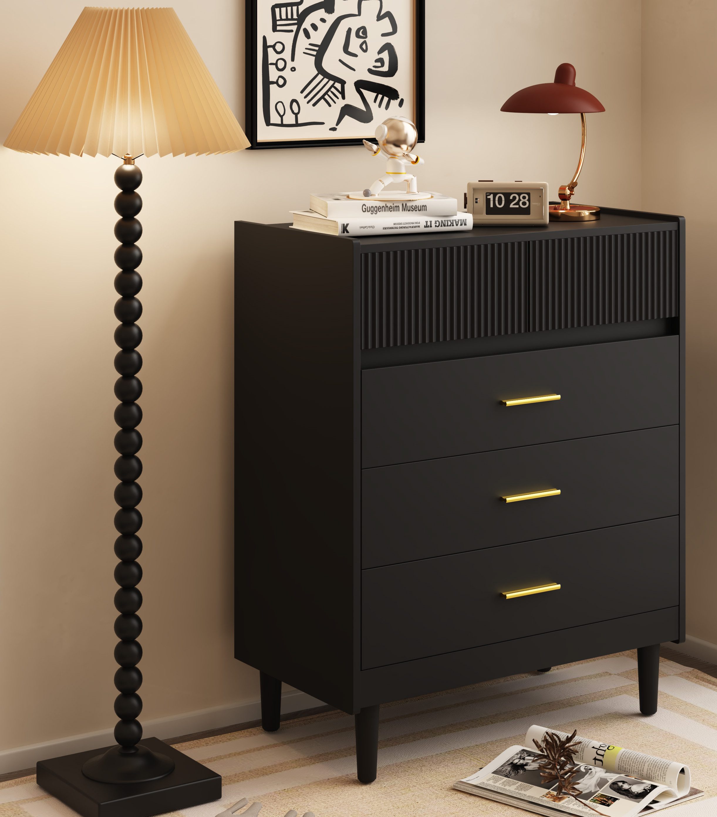 HOMAVO Kommode DG2 mit 5 Schubladen, mit Beinen, 74x90 cm