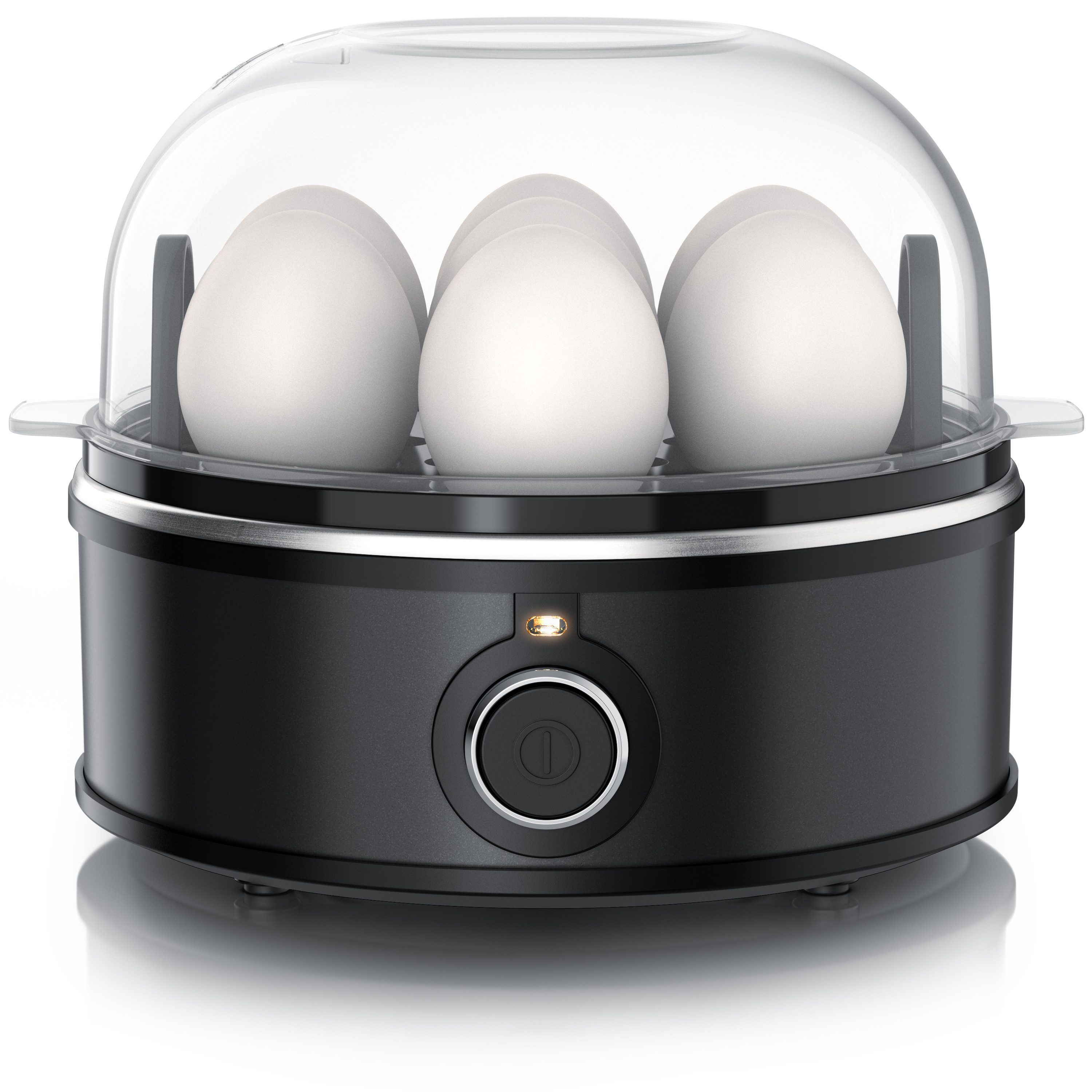 Arendo Eierkocher 7-Fach, Edelstahl, mit Warmhaltefunktion, 3 Härtegrade, für 1–7 Eier, Anzahl Eier: 7 St., 350 W, mit Einsatz für Eier, pochierte Eier & Omelette, Signalton, Egg Cooker