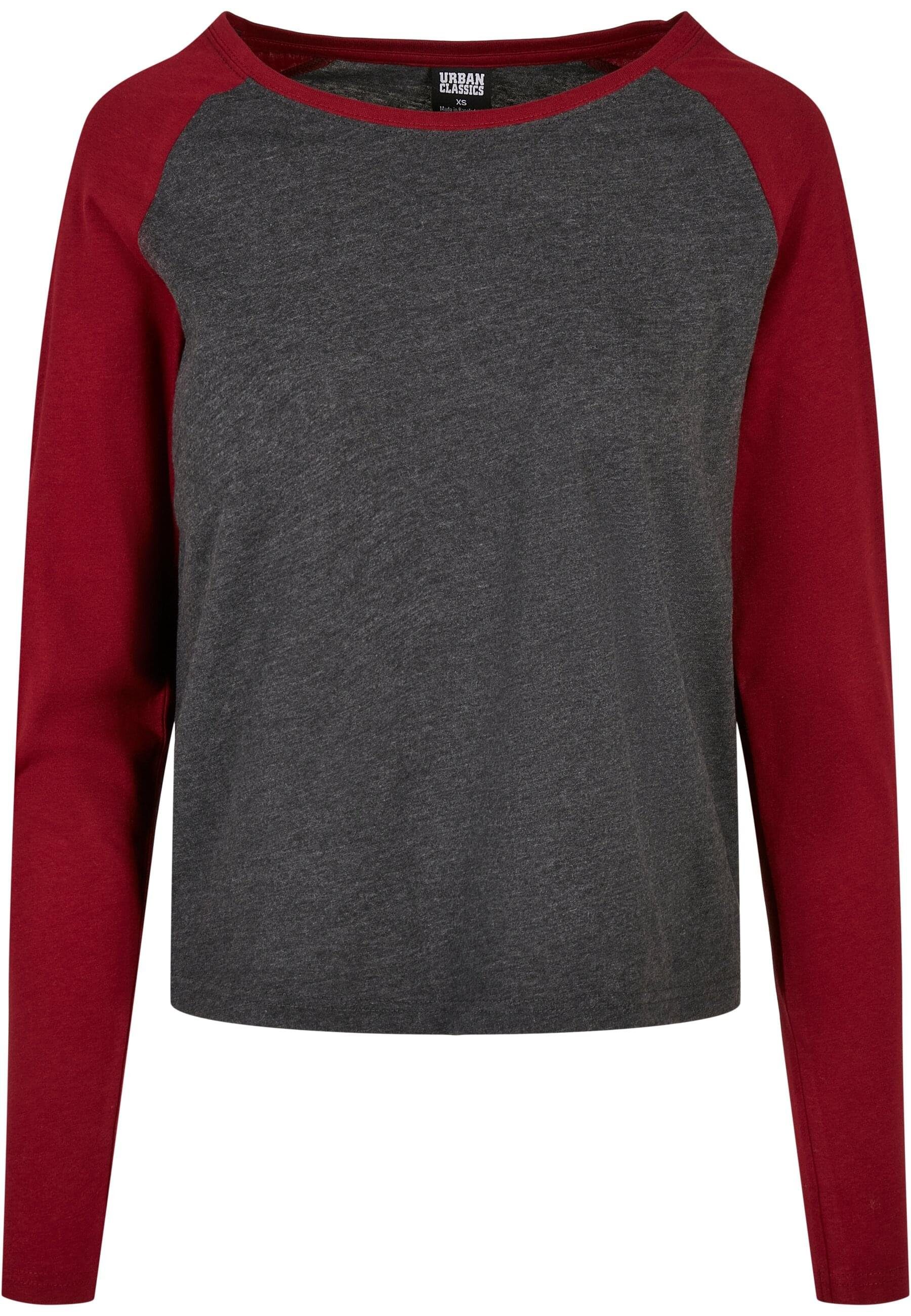 URBAN CLASSICS Langarmshirt Damen Raglan Contrast charcoal/burgundy (1-tlg) Ladies Longsleeve