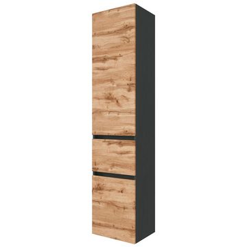 Lomadox Hochschrank LAURIA-03 grau mit Wotaneiche Nb. 40x180x35 cm