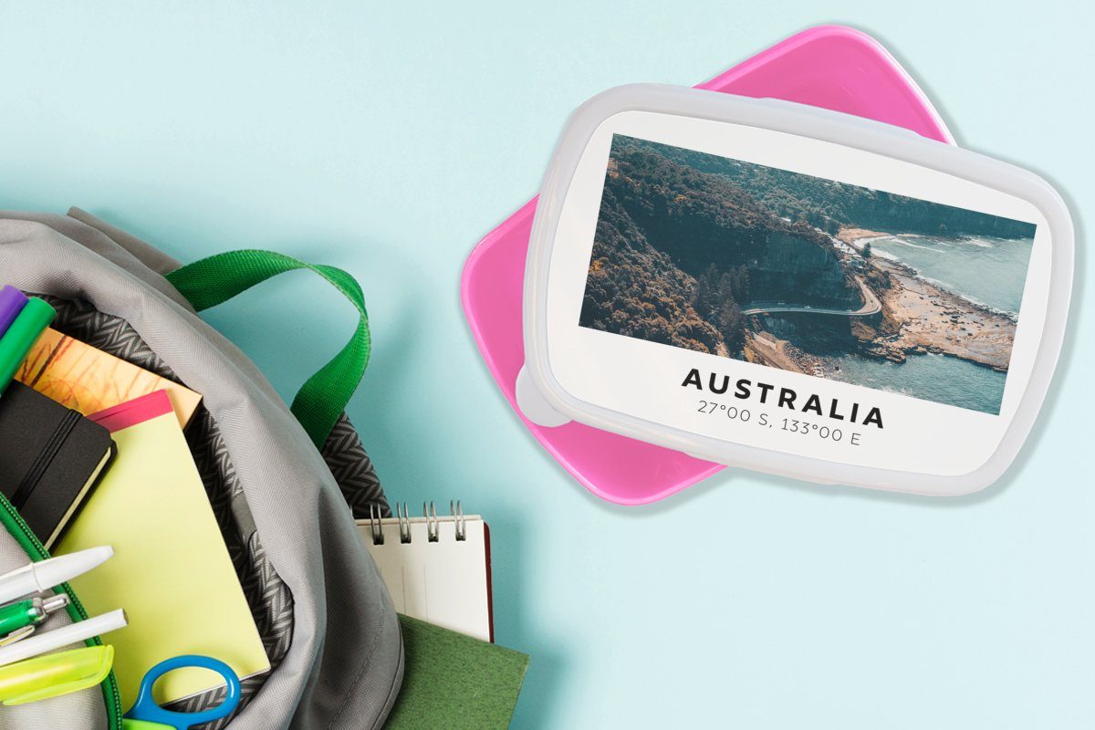 (2-tlg), für Kunststoff Australien MuchoWow Snackbox, Brotdose Brotbox Schnellstraße - Kunststoff, Mädchen, Sommer, Lunchbox rosa Kinder, Erwachsene, - Meer -