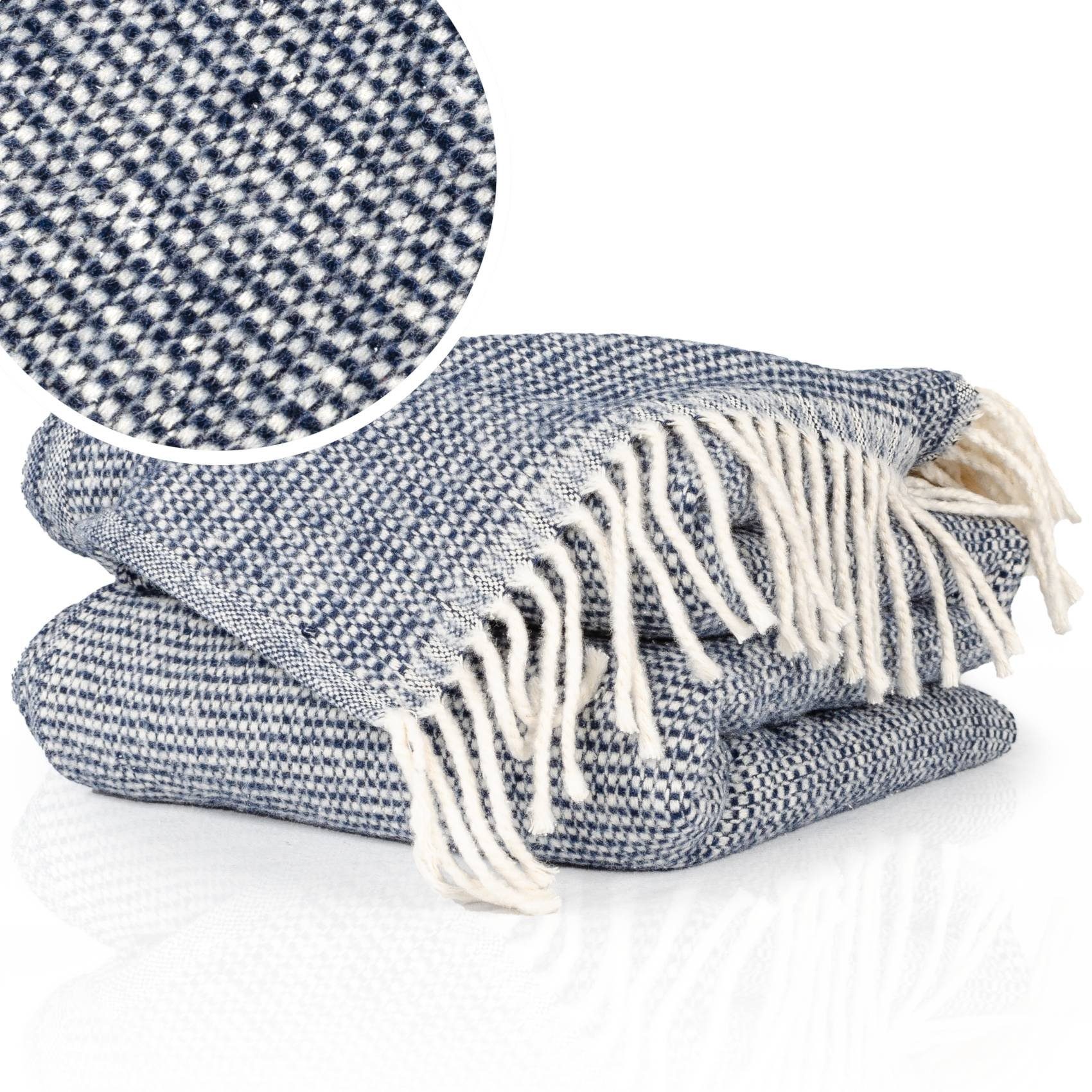 Plaid Emma Kuscheldecke Tagesdecke hochwertige Reisedecke Wohndecke, ANRO, Wendedecke kuschelig-weich 130x160cm Blau – Bild 5 von 5