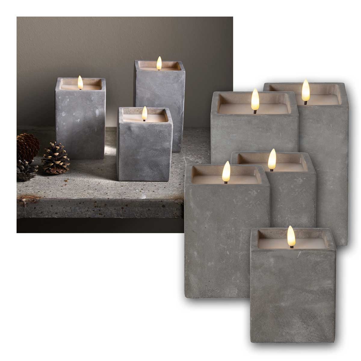 STAR TRADING LED-Kerze LED Kerze "Beton Quader" 11/14/16cm, 5er Set L