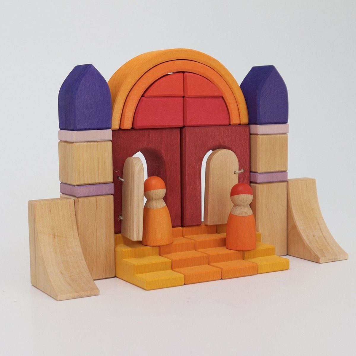 GRIMM´S Spiel und Holz Design Bauwelt Wüstensand mit 28 bunten Holzbausteinen und Rahmen Spielbausteine