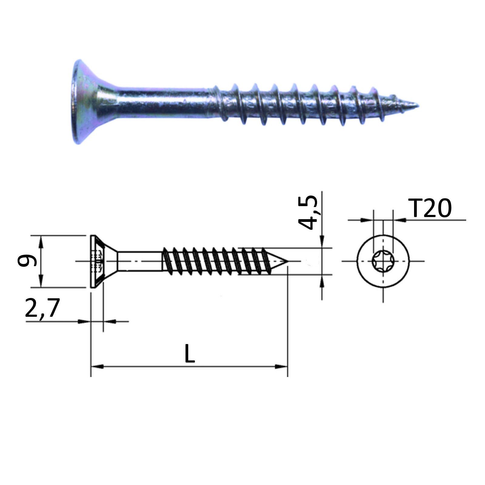 SO-TECH® Schraube (Torx) Spanplattenschrauben (20 St) mm Ø JD I-Stern 4,5 T20