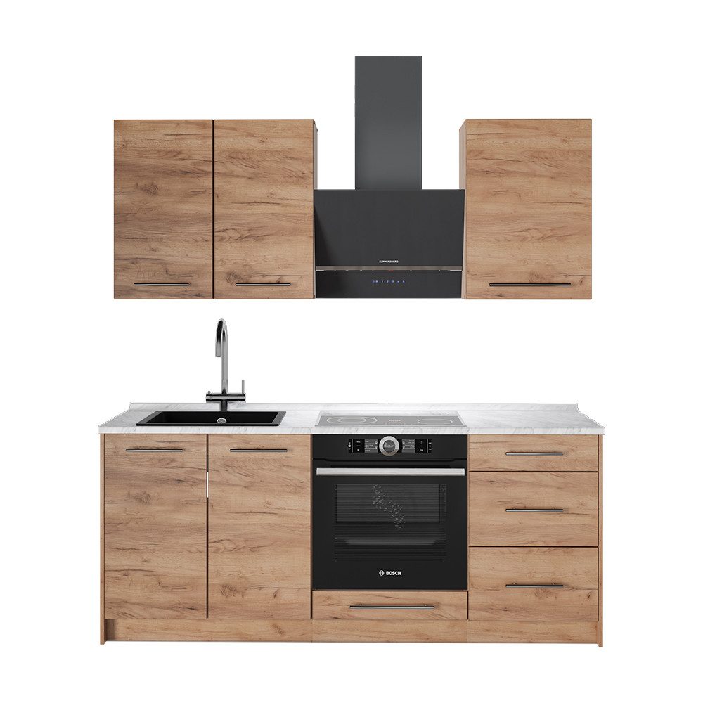 Vicco Küchenzeile Fame-Line, Goldkraft Eiche/Goldkraft Eiche, 190 cm Arbeitsplatte Ma...