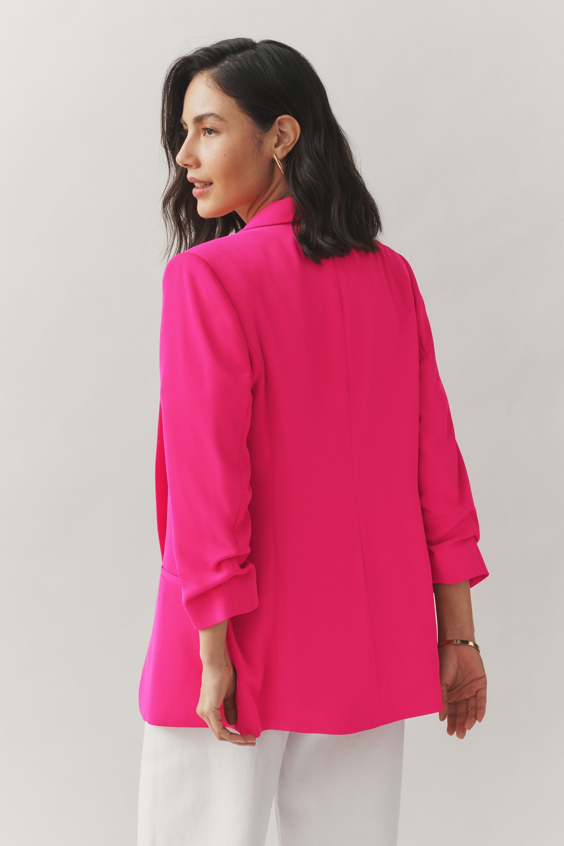 Next Jackenblazer Relaxed Fit Blazer mit Raffärmeln und Vichykaros (1-tlg)