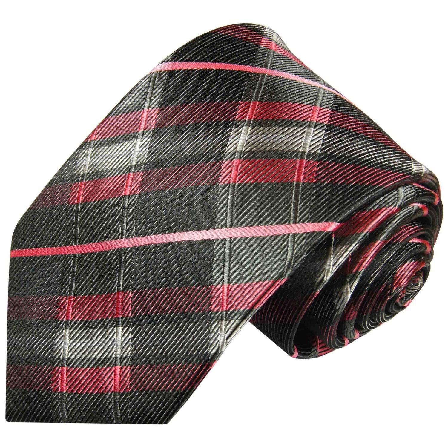 Paul Malone Krawatte Moderne Herren Seidenkrawatte Schottenmuster gestreift 100% Seide Breit (8cm), schwarz pink 2014