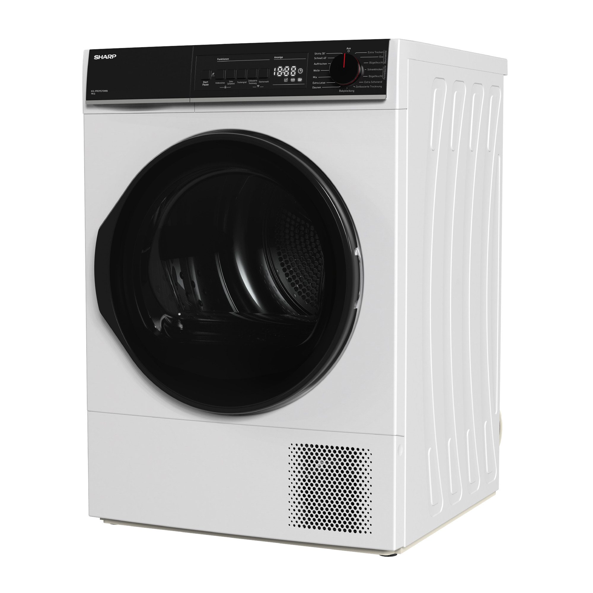 Sharp Wärmepumpentrockner KD-PRO9S7GWB-DE, Programmknebel und SoftTouch-Bedienung mit LED-Display